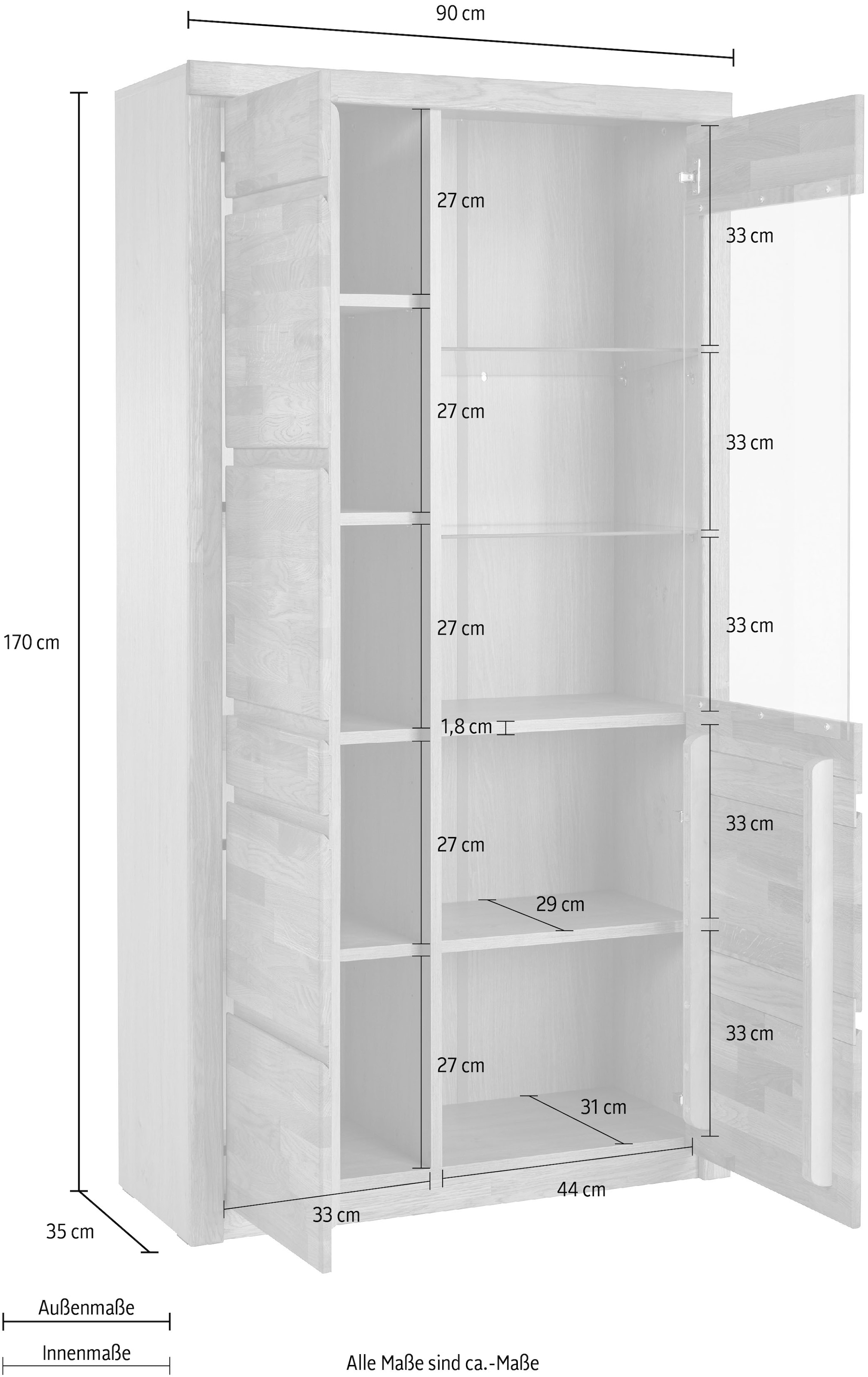 Woltra Vitrine »Silkeborg«, teilmassiv, schöne grifflose Optik