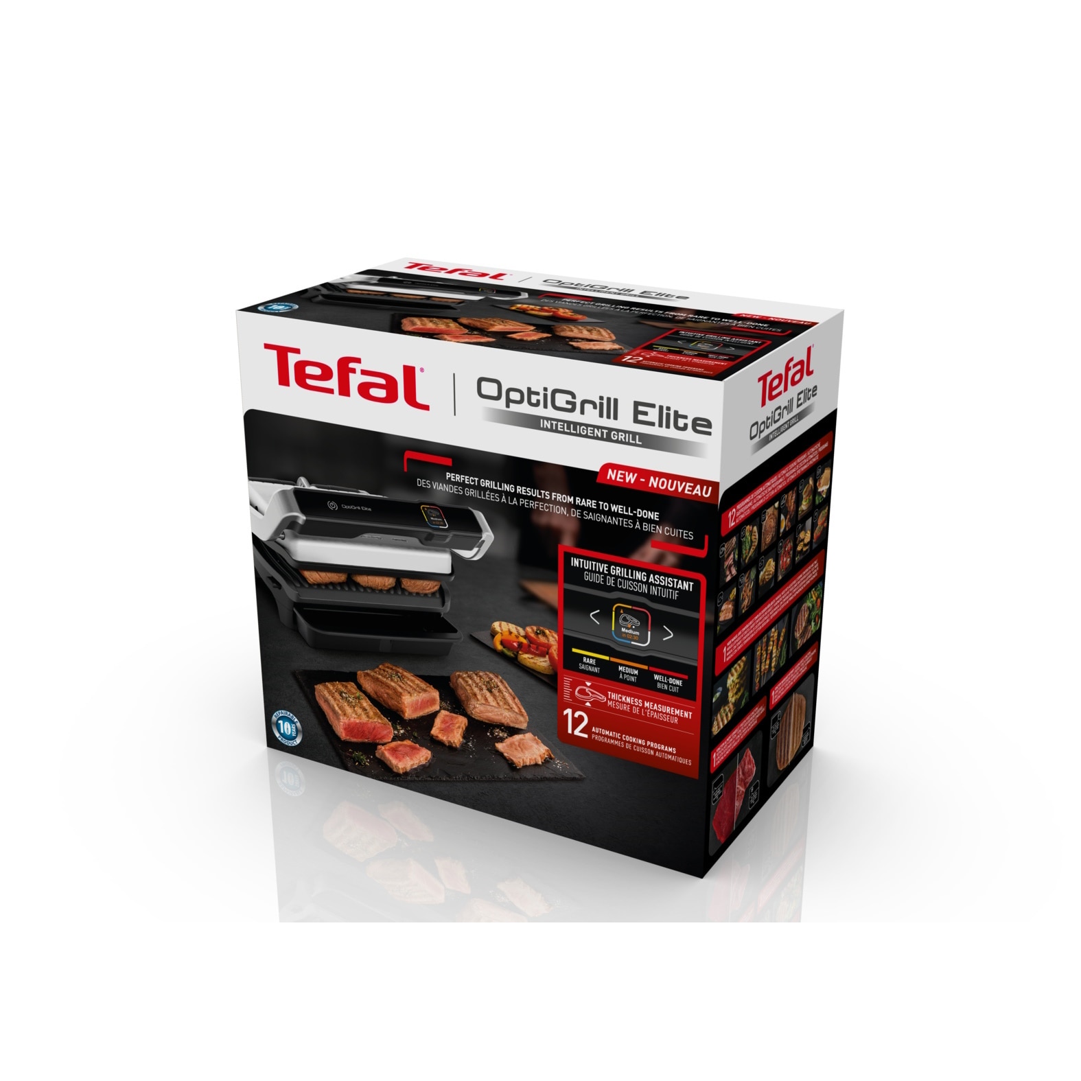 Tefal Kontaktgrill »GC750D OptiGrill Elite«, 2000 W, 12 Programme, intuitiver Sensor, Grillboost-Funktion, Rezeptbuch App