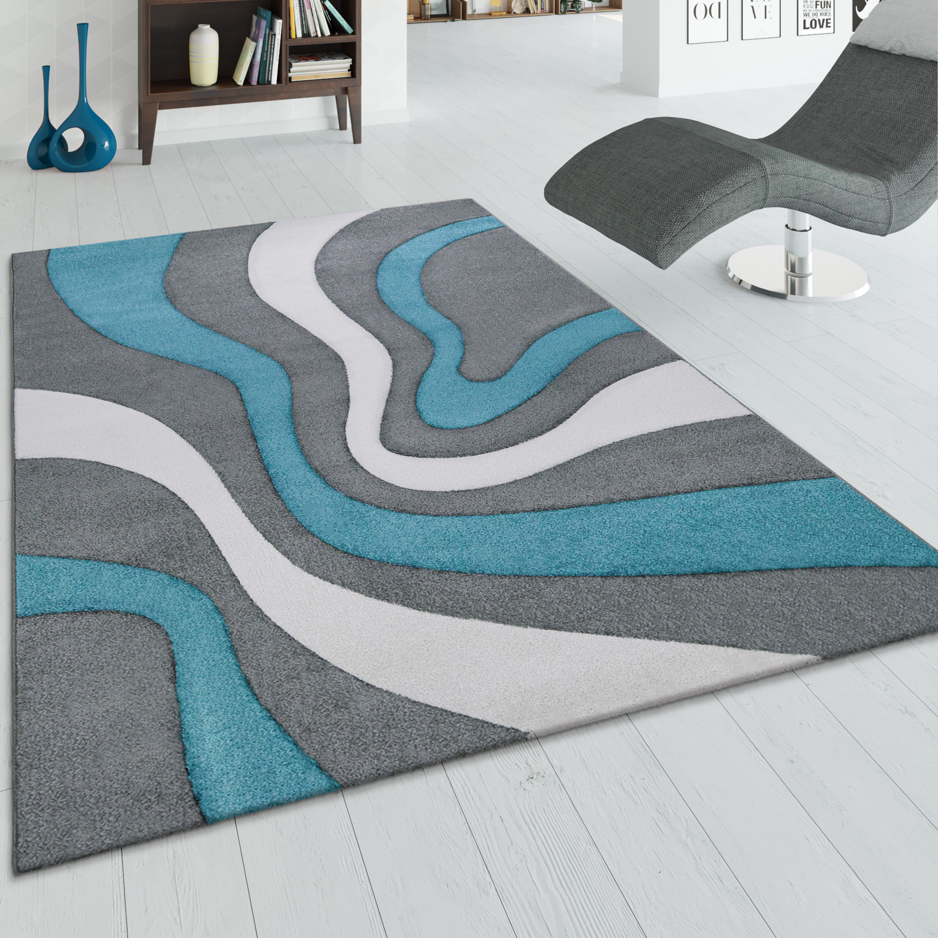 Paco Home Läufer "Diamond 760" rechteckig 18 mm Höhe Teppich-Läufer, Kurzflor, 3D-Design, modernes Wellen Muster