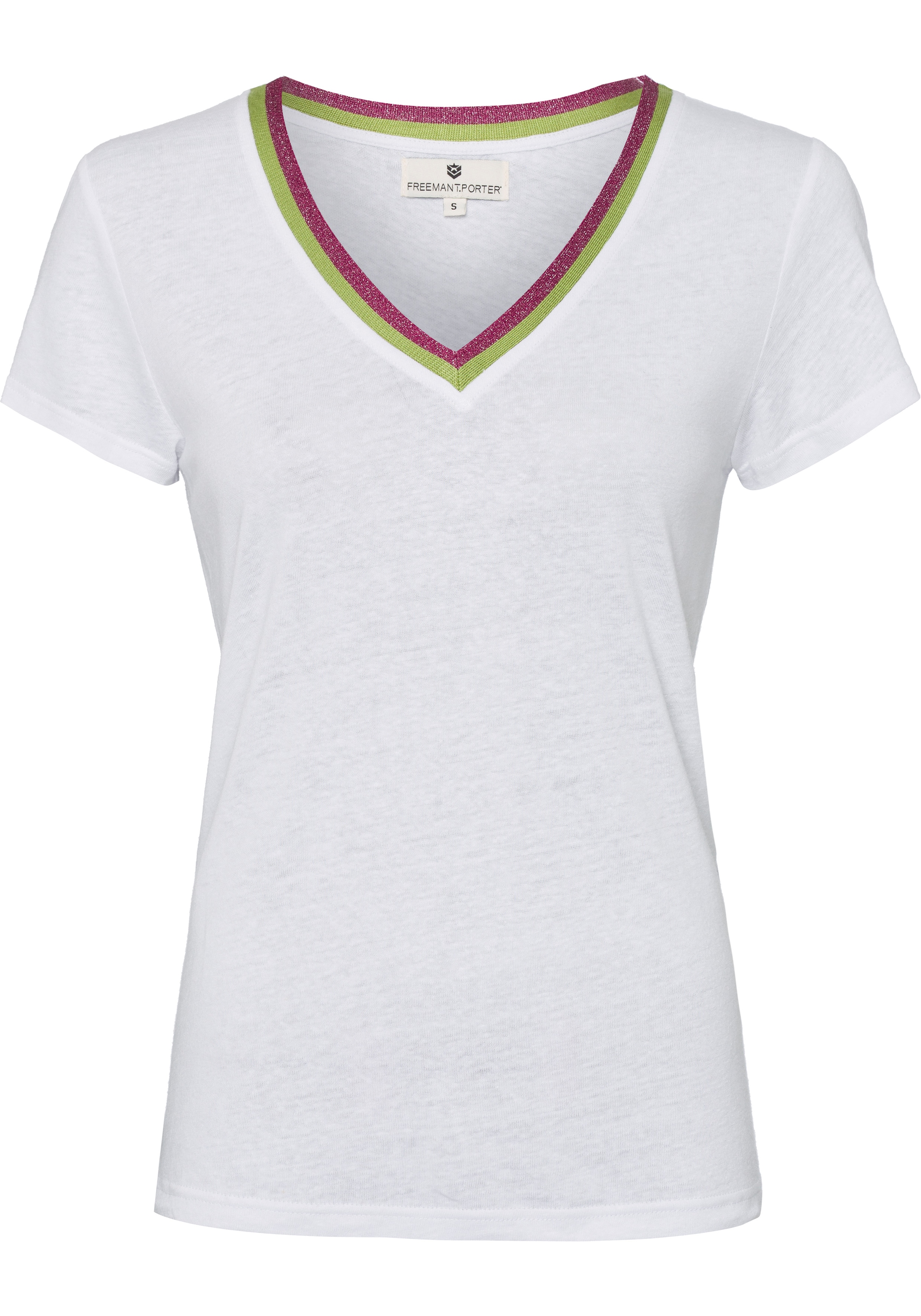 Freeman T. Porter T-Shirt, (1 tlg.), mit Streifenbündchen im Retro-Look