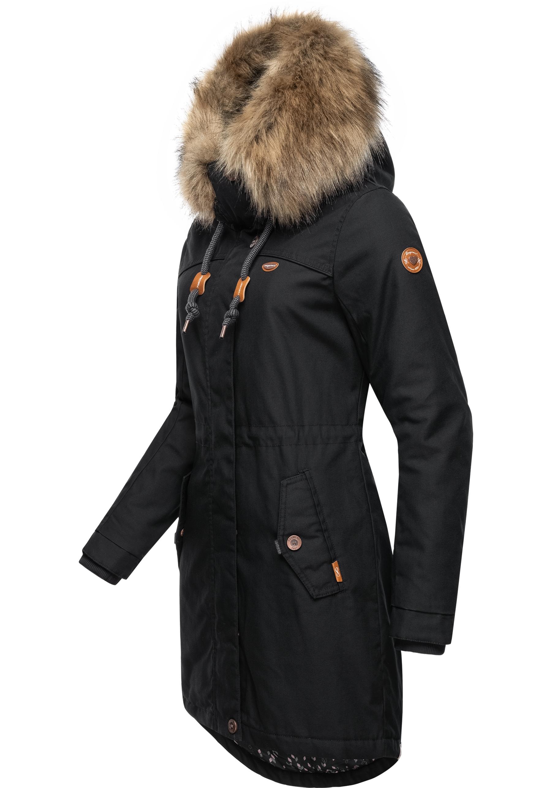 Ragwear Winterjacke »Tawny«, mit Kapuze, stylischer Winterparka mit großer Kapuze und Kunstfellkragen