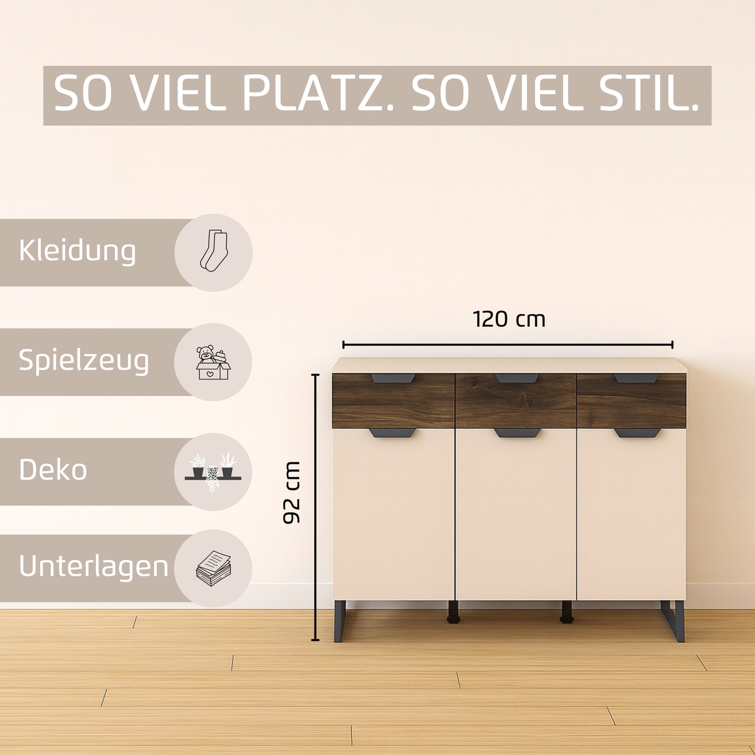 rauch Kombikommode »Barea« Breite 120 cm, Höhe 92 cm,  3 Türen, 3 geräumige Schubladen, Böden verstellbar MADE IN GERMANY