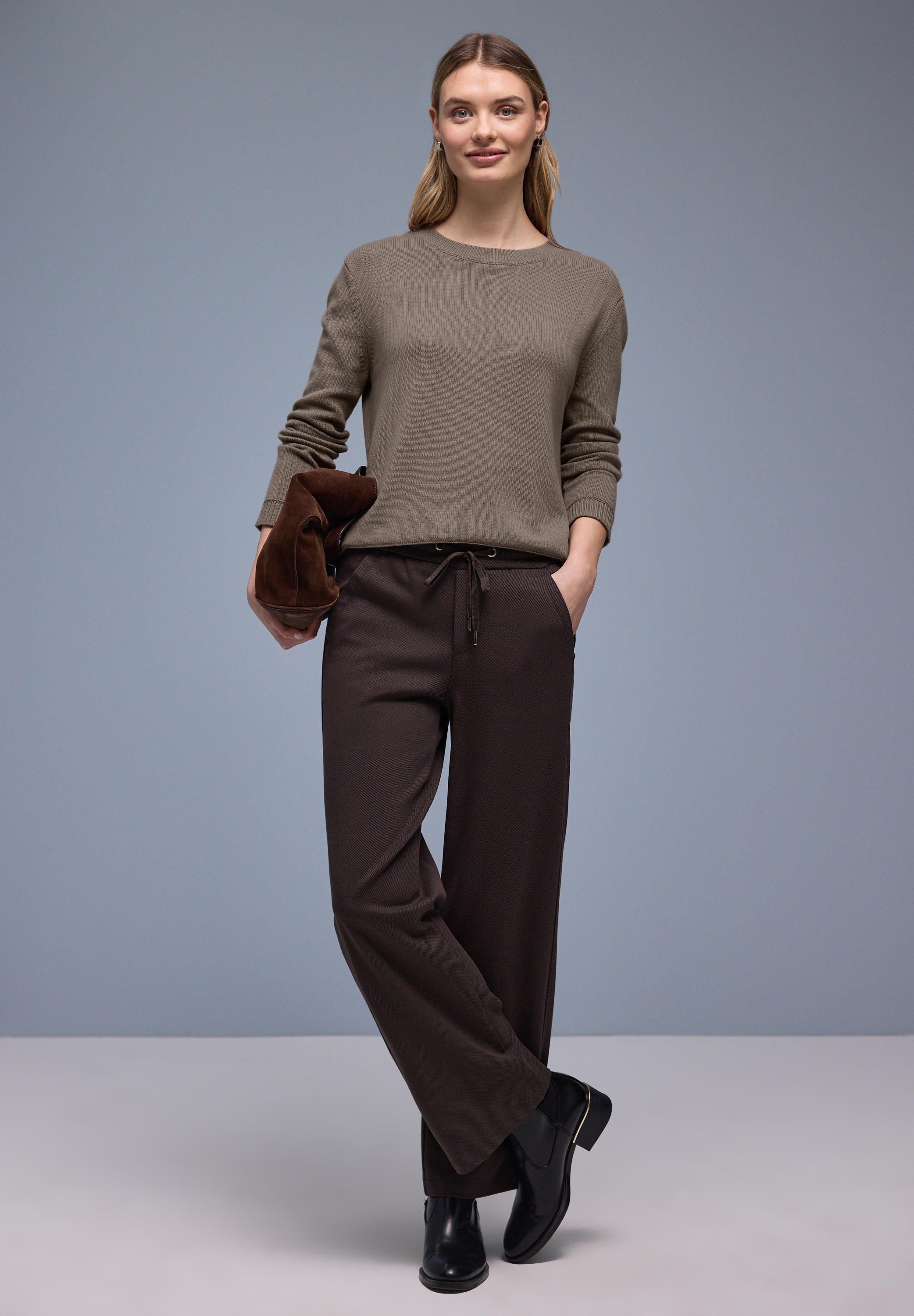 Strickpullover STREET ONE, Damen, Gr. 46, light terra mocha, Strick, Obermaterial: 100% Baumwolle, unifarben, normal hüftbedeckend, Rundhals, Flachstrickbündchen, Pullover Strickpullover, mit Rundhals 3