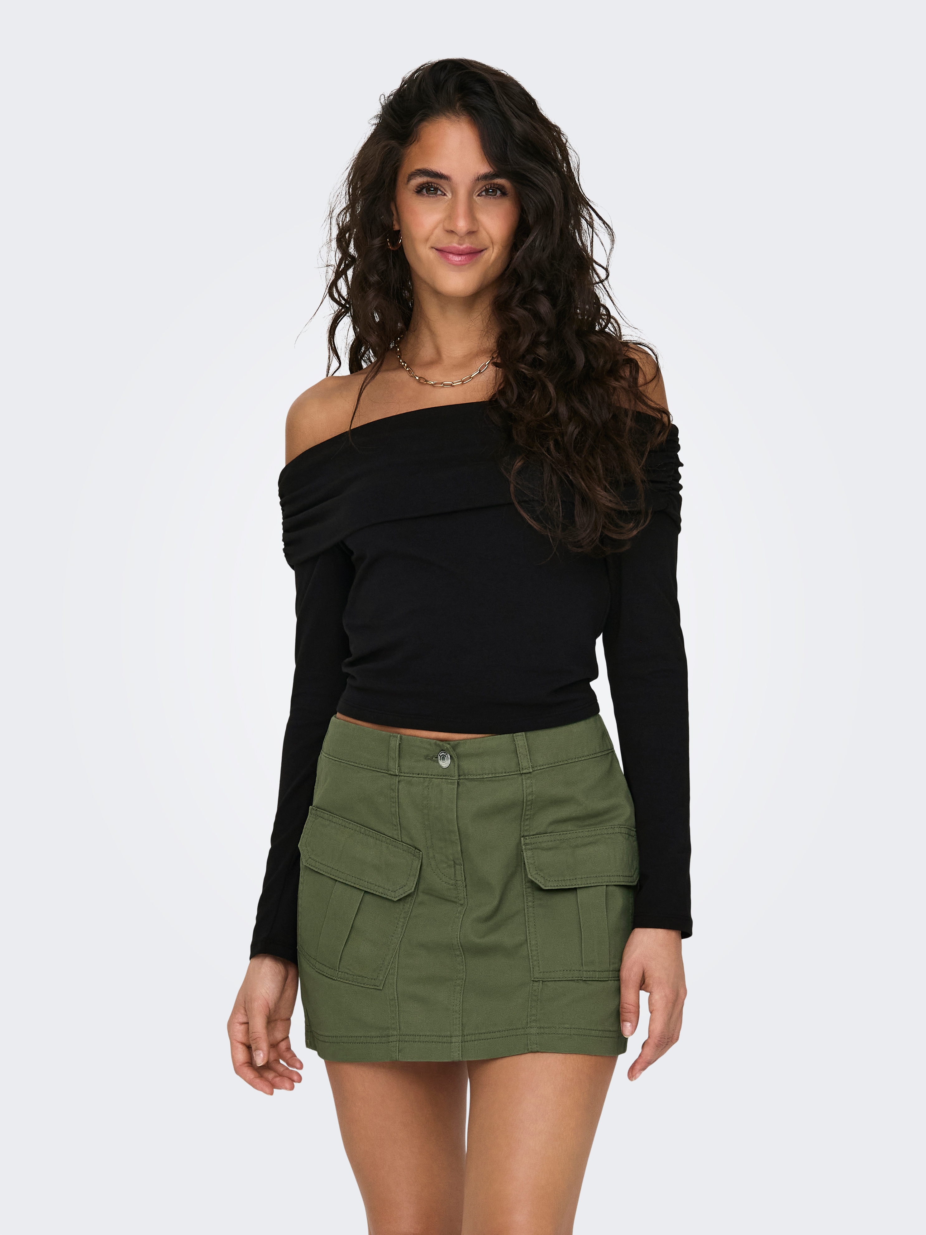 ONLY Langarmshirt "ONLLIVE LOVE L/S OFF SHOULDER CS TOP" Baumwollmischung, regular fit, cropped fit, schulterfrei