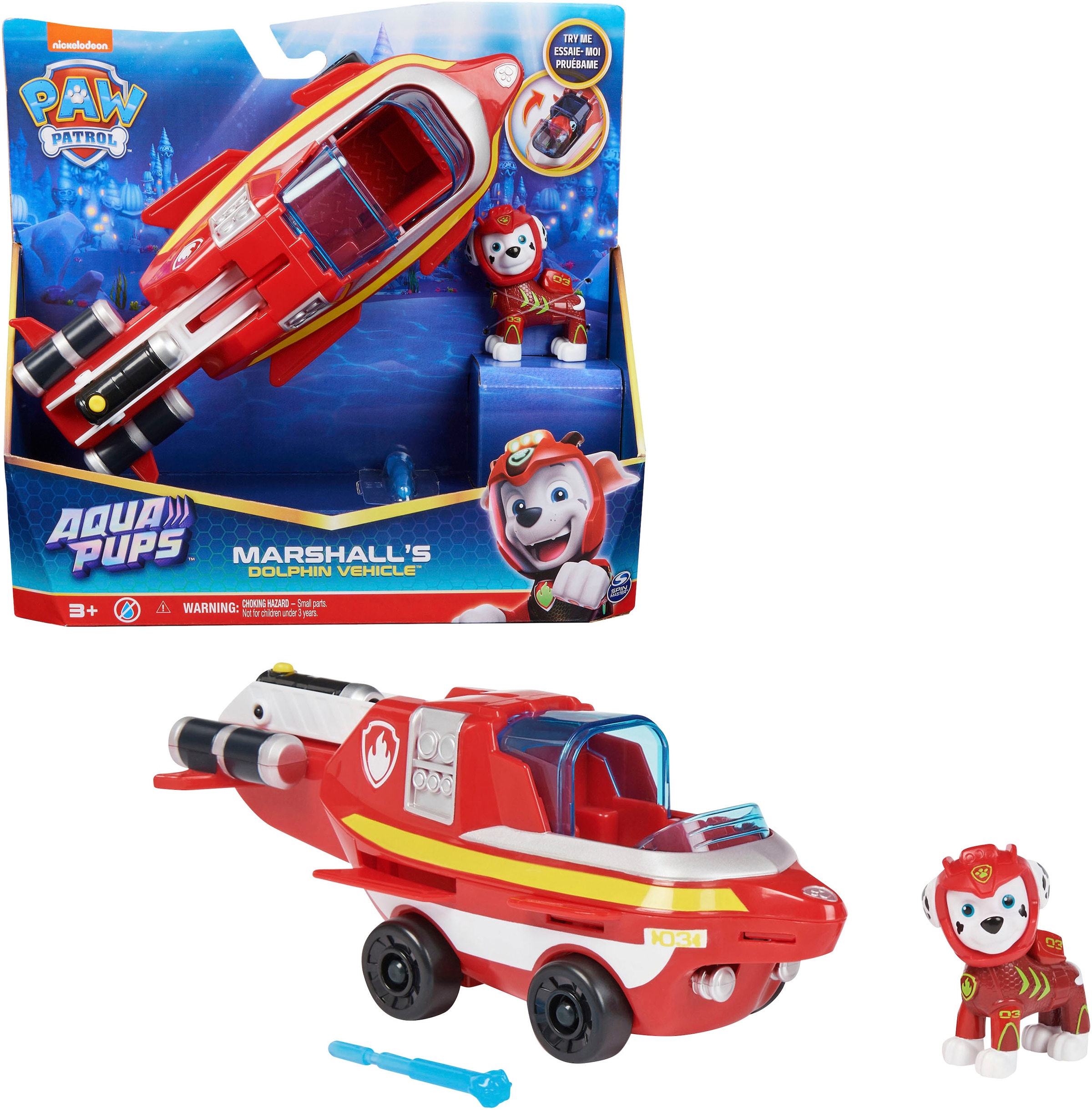 Spin Master Spielzeug-Auto »Paw Patrol - Aqua Pups - Basic Themed Vehicles Solid Marshall«, mit Funktionen
