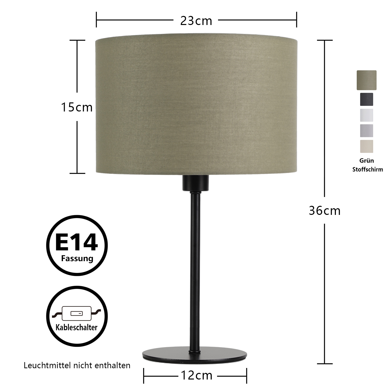 OTTO home Tischleuchte »Avveline - Textilschirm Tischlampe« E14 1 Stk. Tischlampe mit Stoffschirm, Höhe 36 cm, Ø 23 cm, Fassung E14