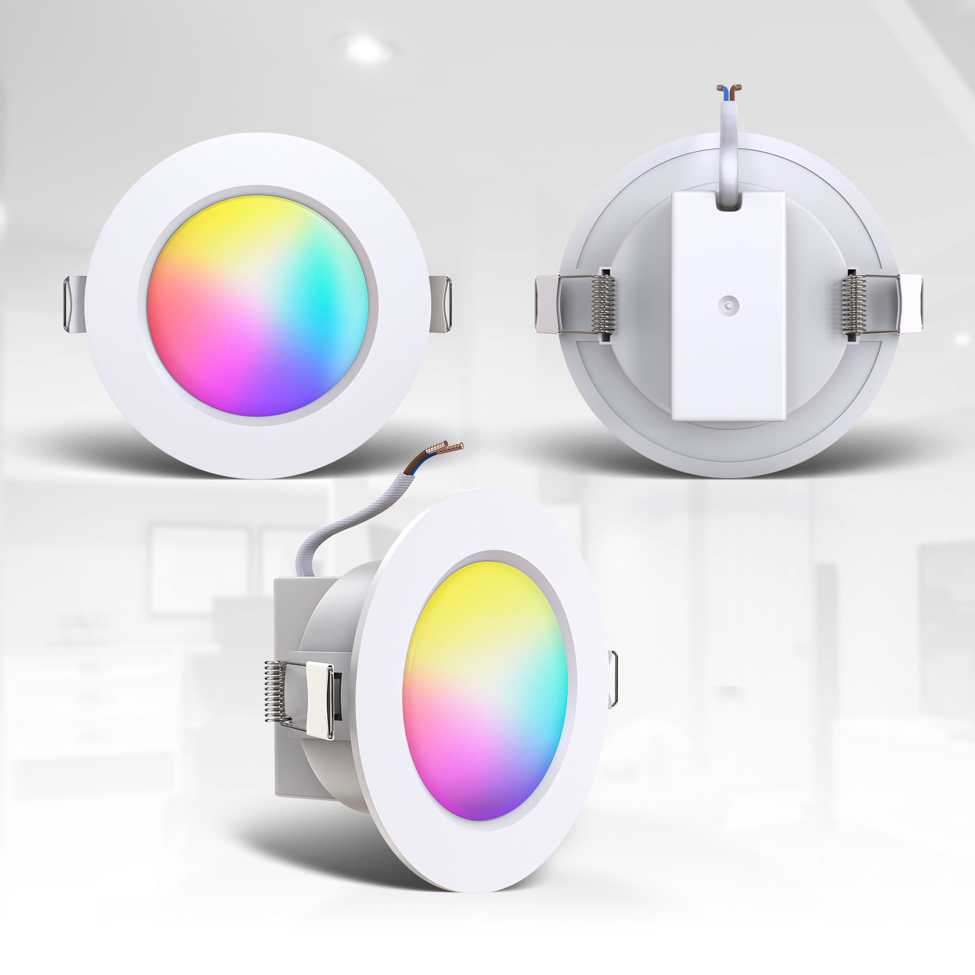 B.K.Licht Einbauleuchte »BK_EL1542 3er-Set RGB-LED Badeinbaustrahler, IP44, 3.000K, Ø9,2cm«, 3 flammig, Leuchtmittel LED-Modul | LED fest integriert, 4,8W, 450lm, RGBW, Lichteffekte, Dimmbar