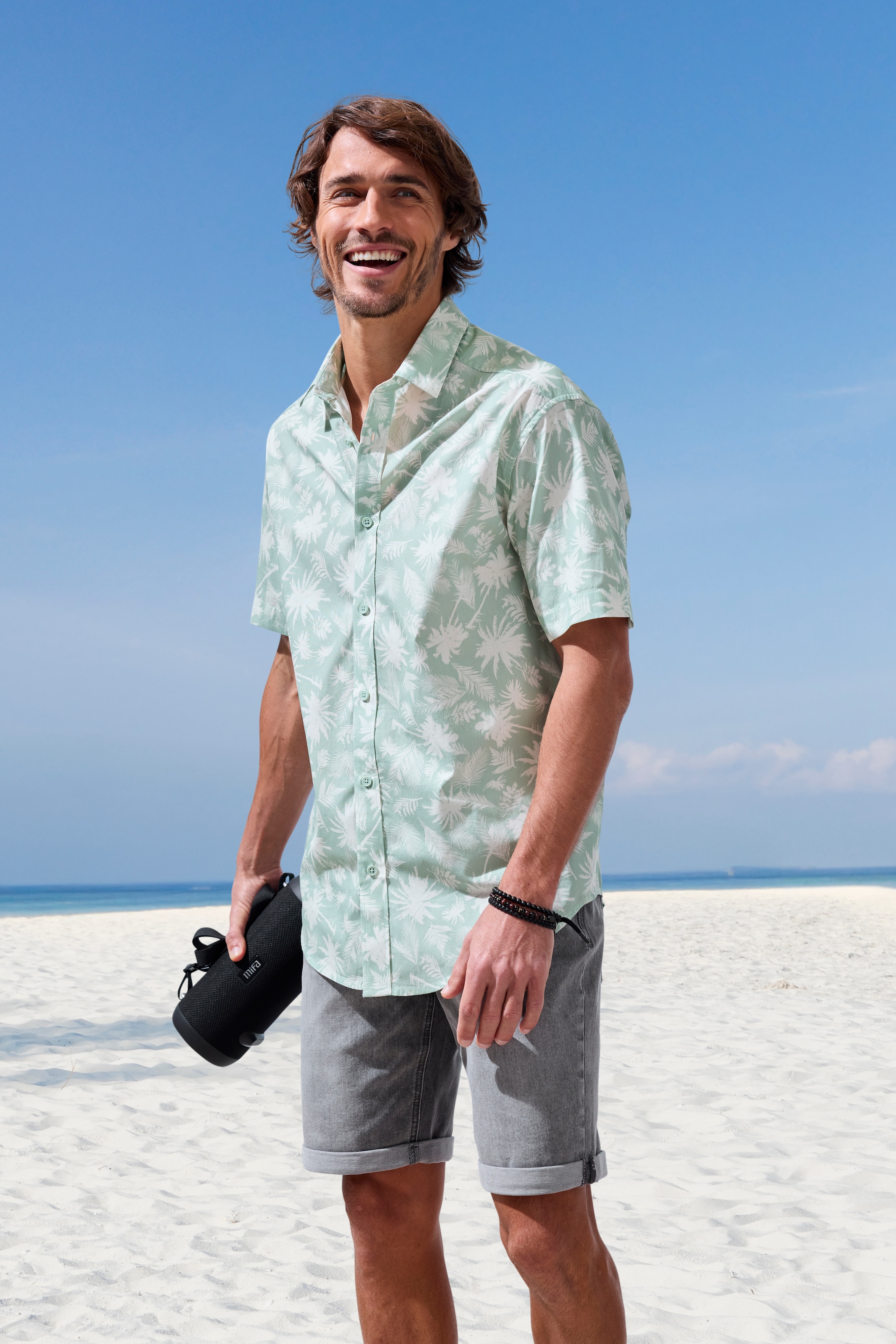 Beachtime Hawaiihemd »Regular fit«, Kurzarm, Freizeithemd mit Palmenprint, reine Baumwolle