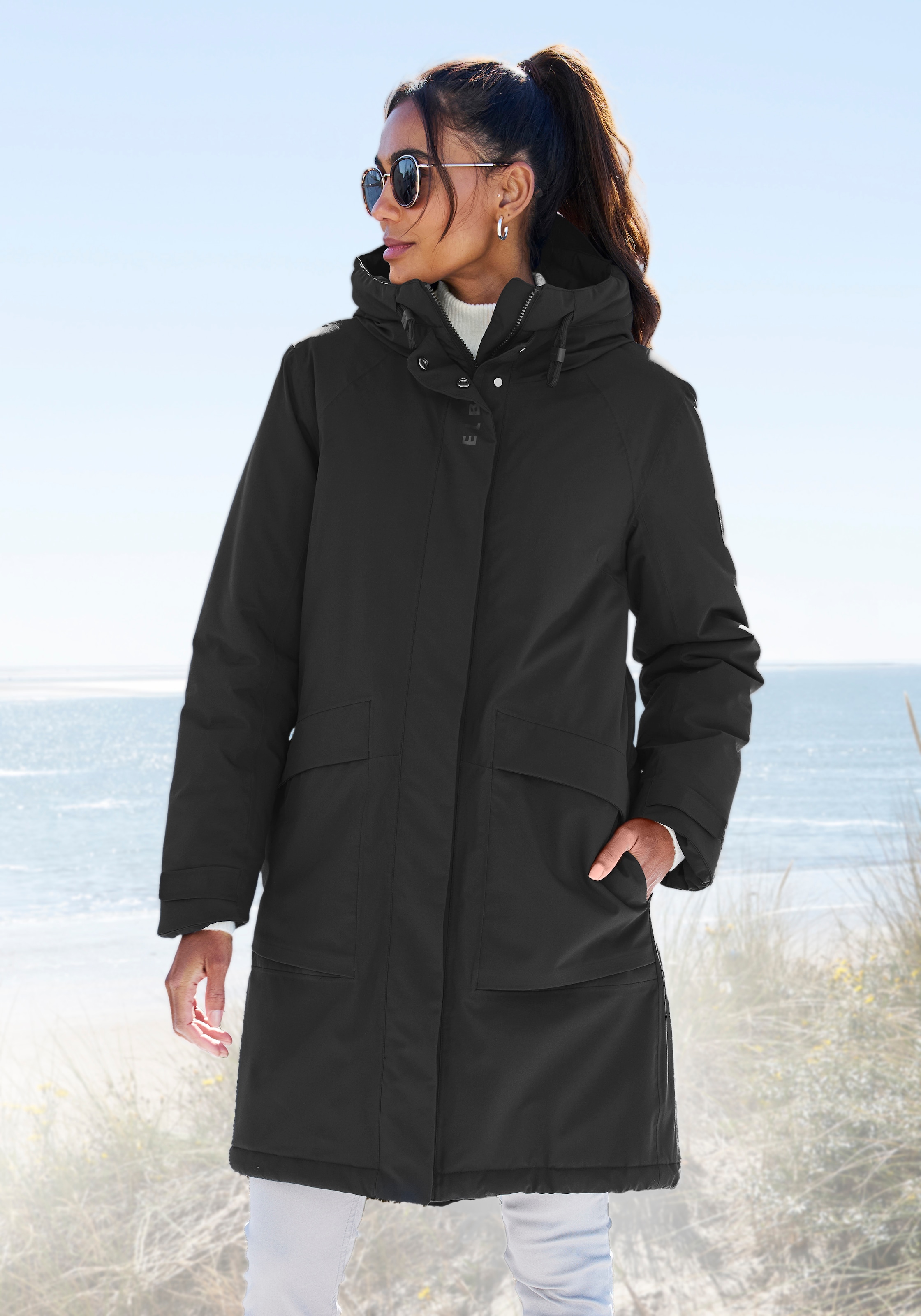 Elbsand Winterjacke mit Kapuze mit verstellbarer Kapuze und aufgesetzten Ta günstig online kaufen