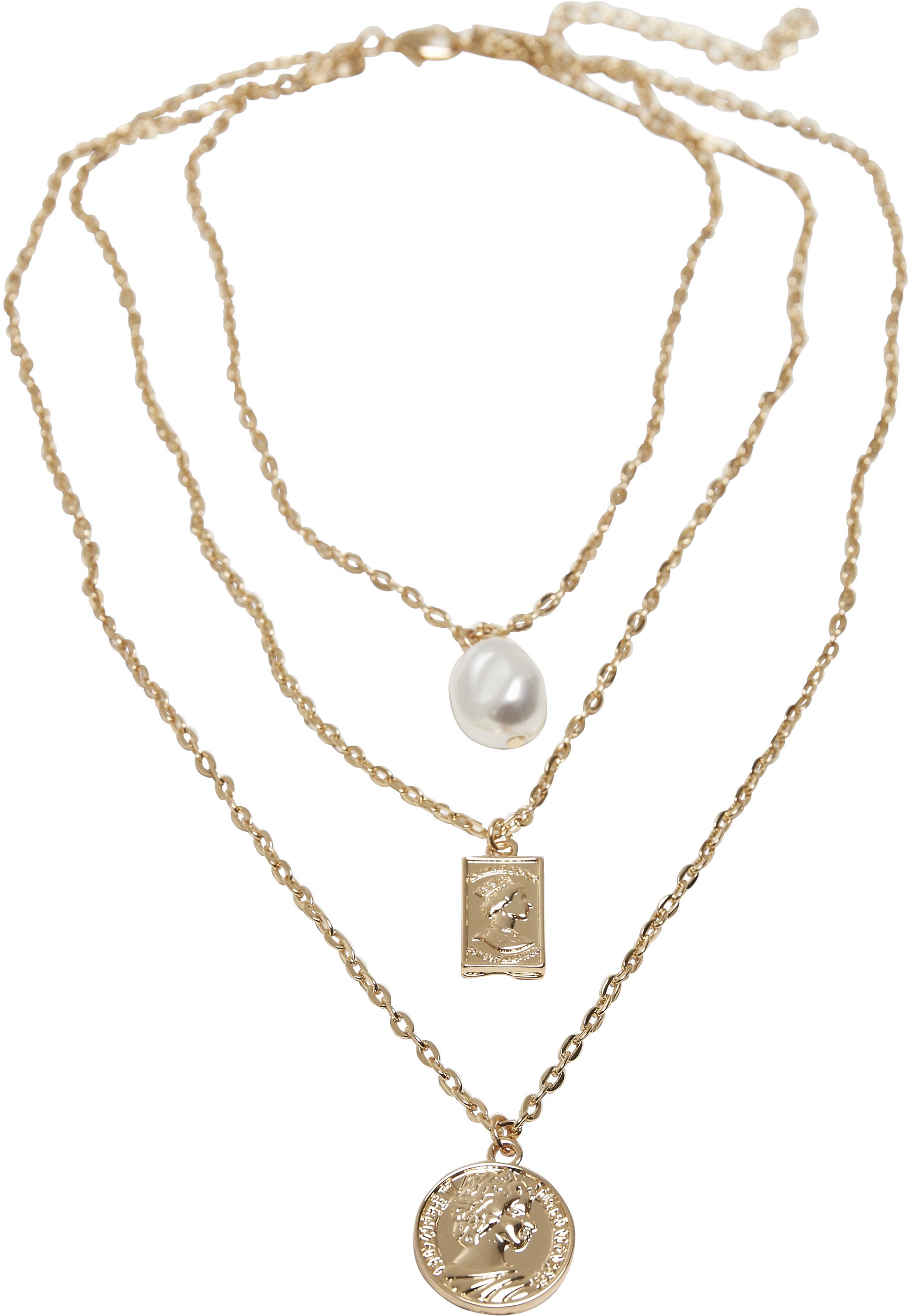 URBAN CLASSICS Damen Edelstahlkette "Urban Classics Unisex Layering Pearl Basic Necklace", onesize, Eisen, gold, Eisen, Halsketten