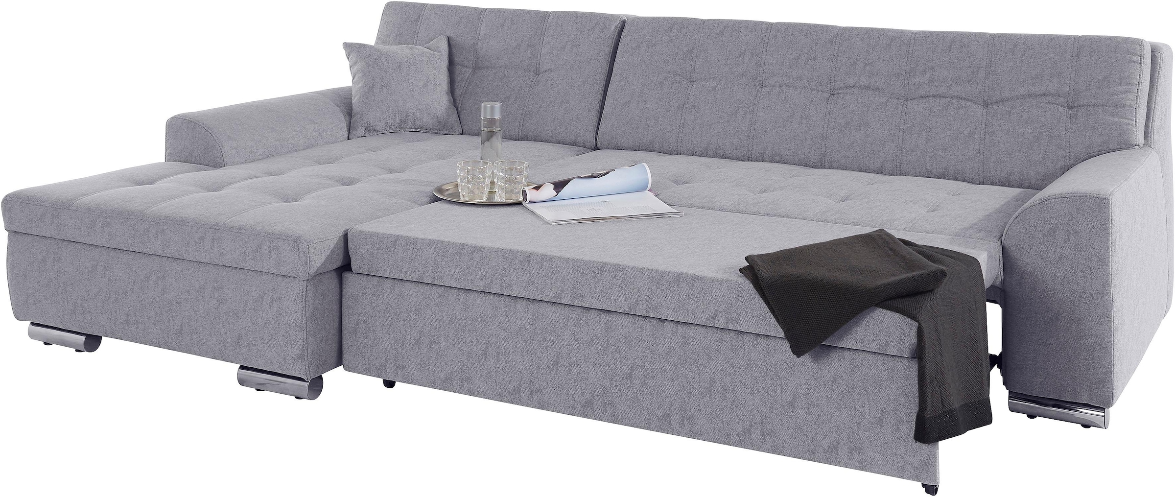 DOMO collection Ecksofa »Aversa, moderne Steppung im Sitz und Rücken, geschwungene Armlehnen,«, L-Form, wahlweise mit Bettfunktion