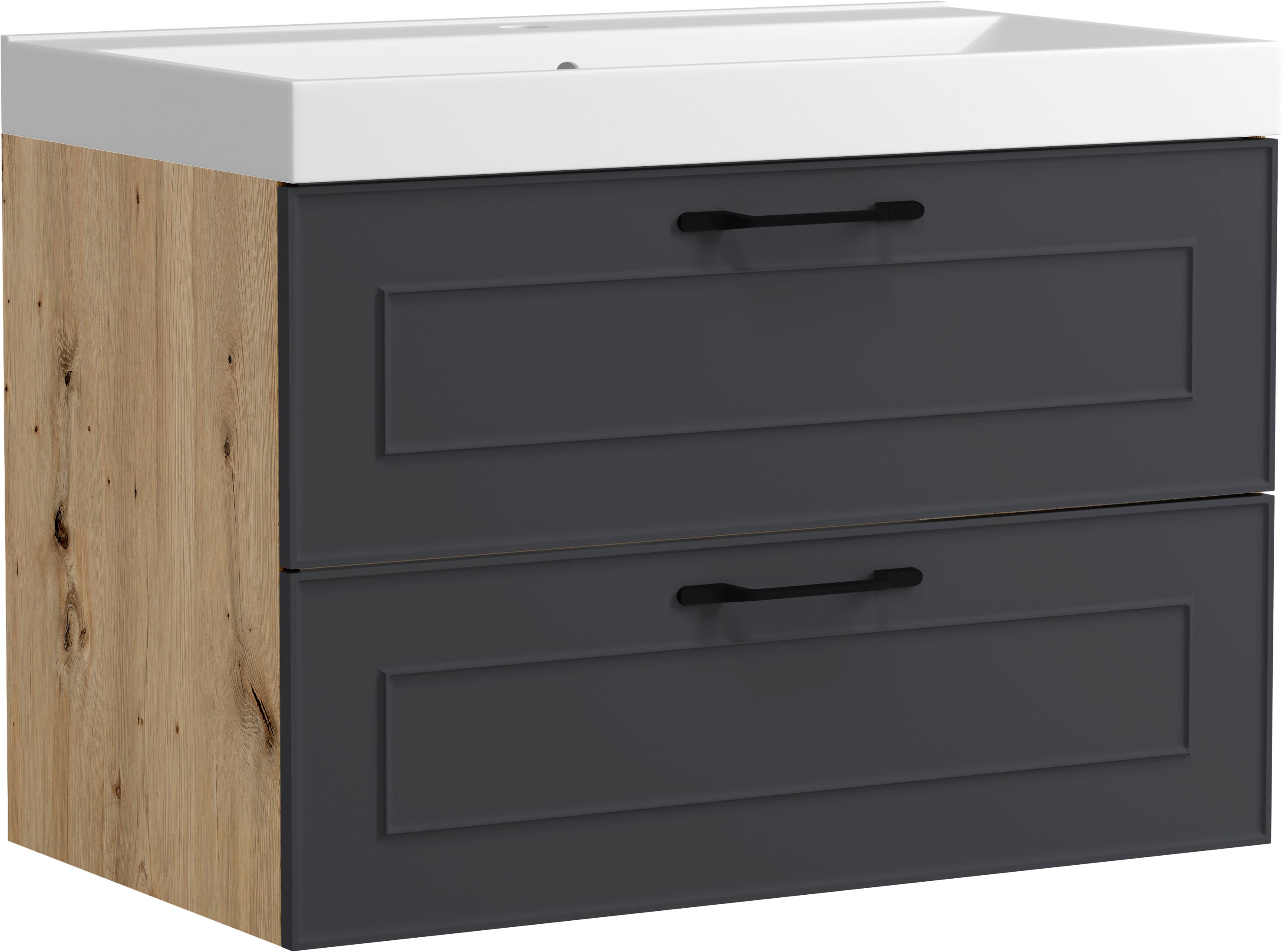 welltime Waschtisch "CADIZ, Waschtisch" Landhausoptik, schwarze Akzente