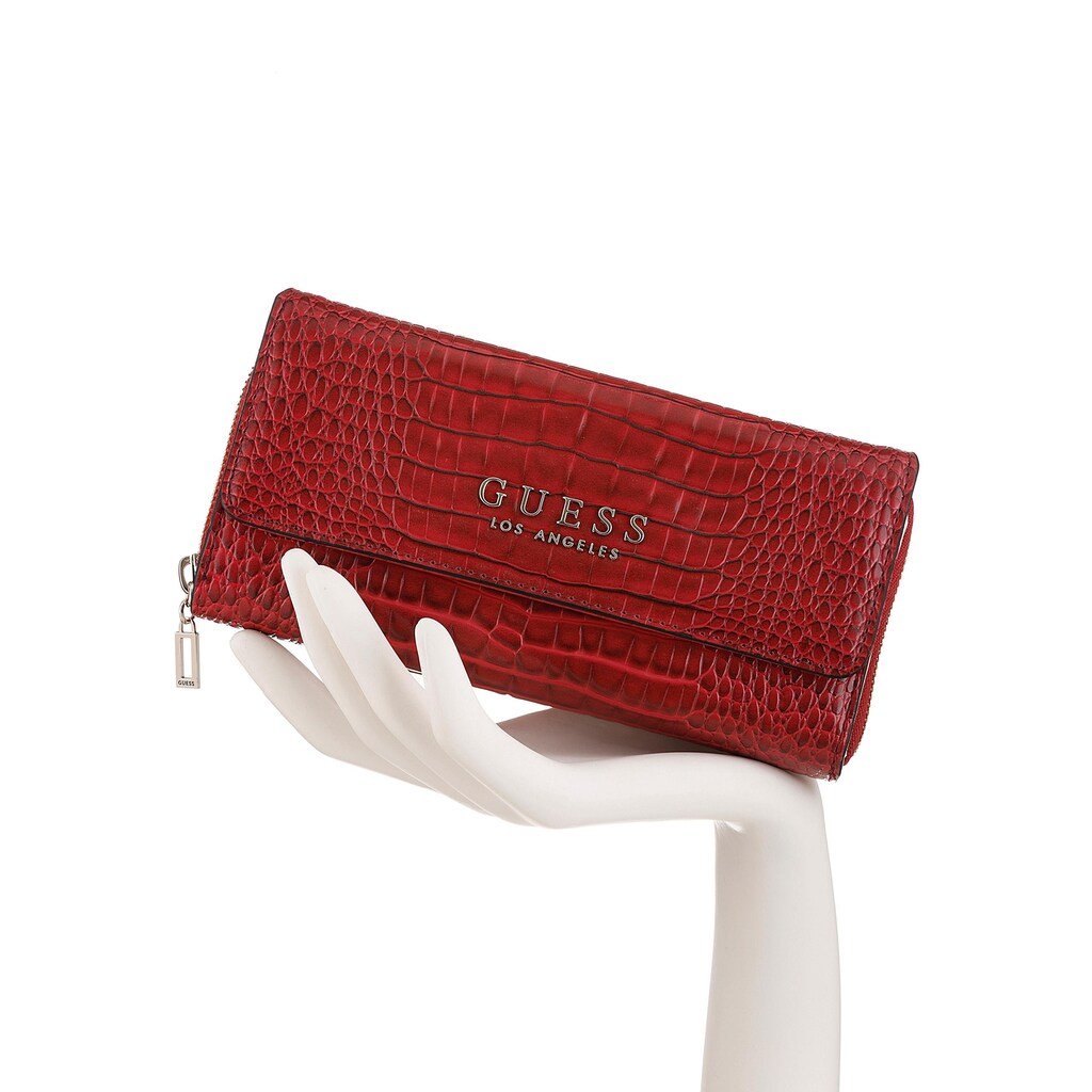 Guess Geldbörse »Cleo SLG LRG Clutch Organizer«, mit modischer Prägung in Reptil-Optik