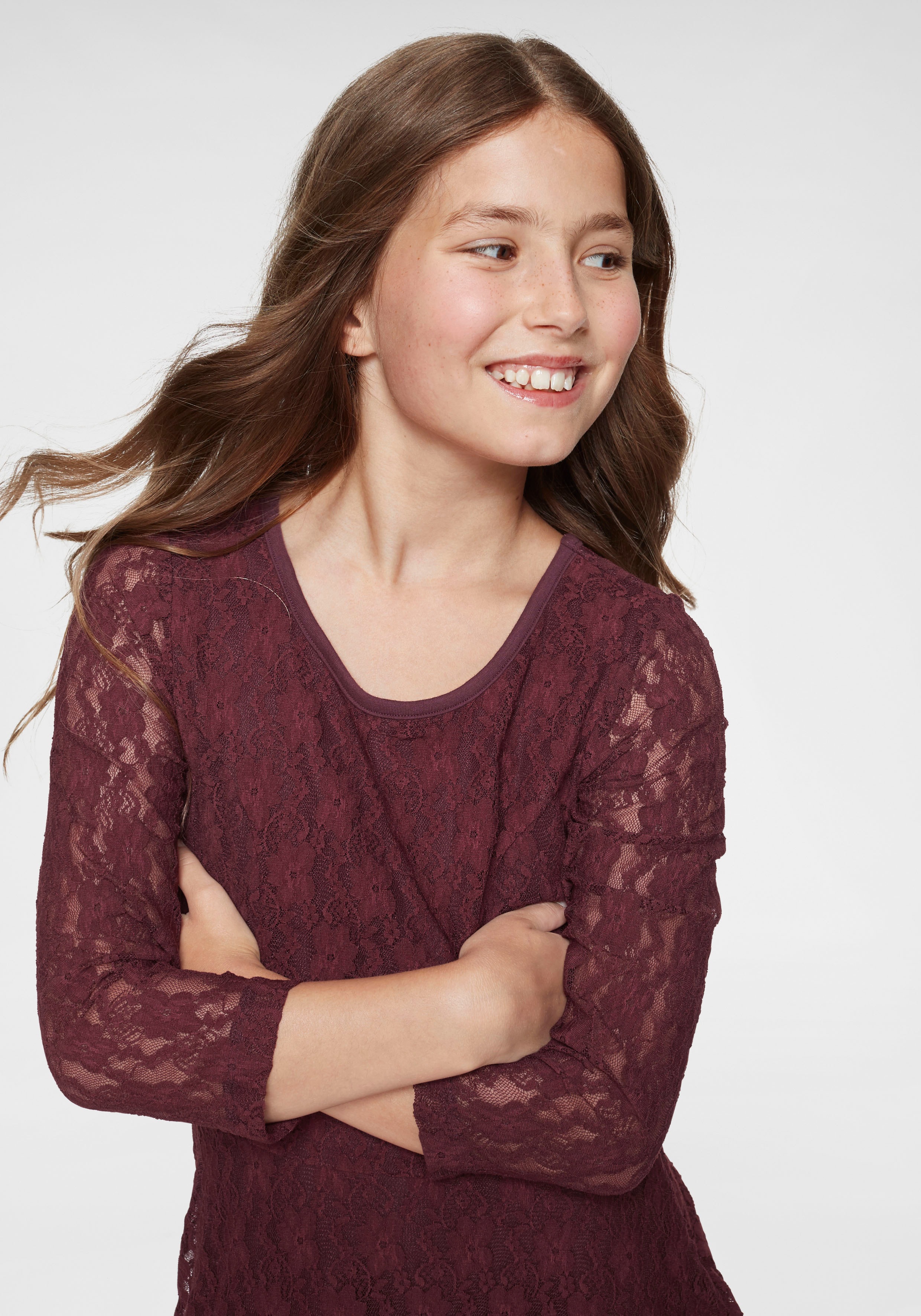 Thumbnail - KIDSWORLD Jerseykleid "- Spitzenkleid" festliche Anlässe, knielang, aus Spitze und Jersey, 3/4-Ärmel