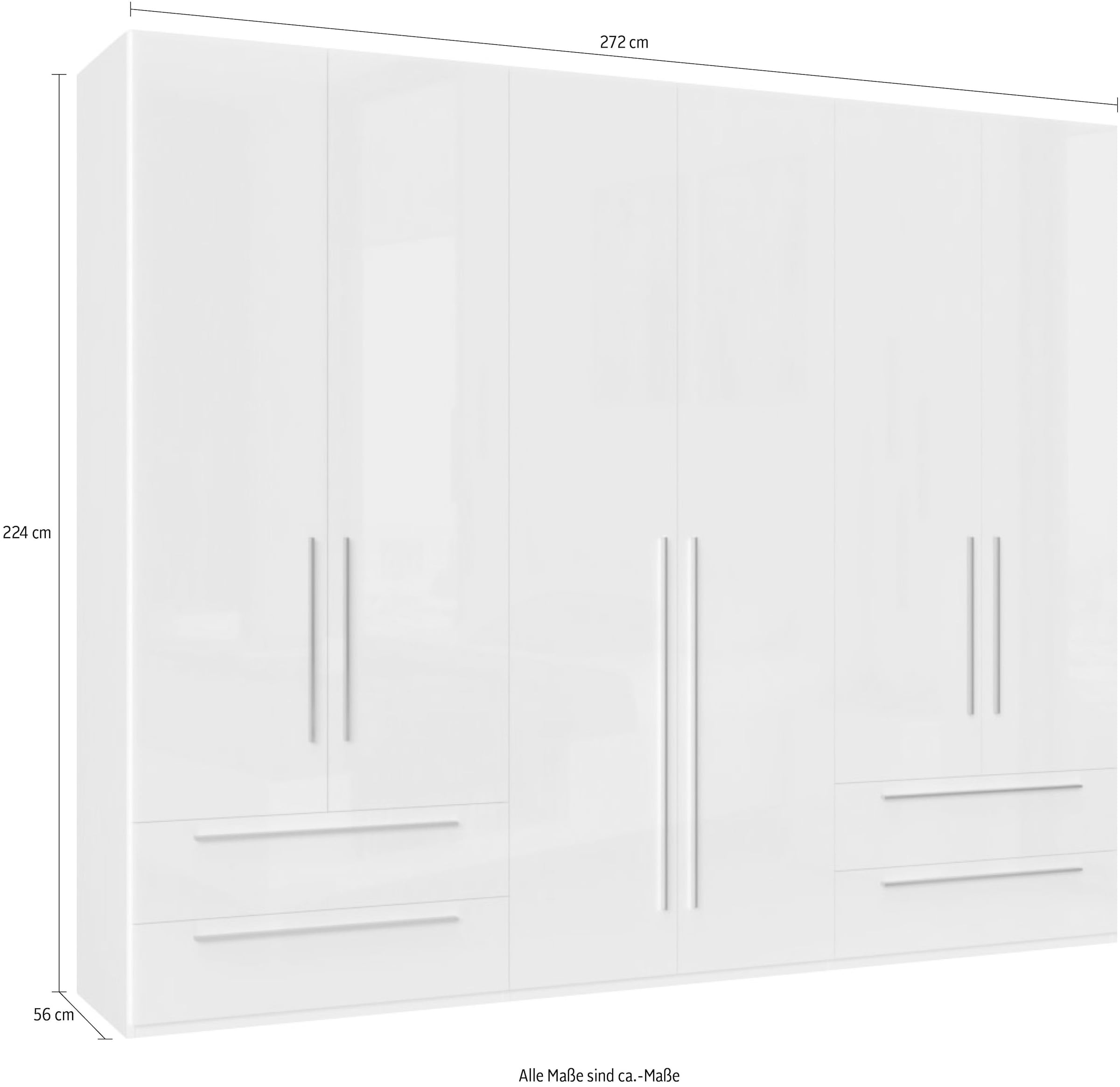 Places of Style Kleiderschrank »Piano, UV lackiert, hochglänzend in beige oder weiß, FSC-zertifiziert«, (mit 4 Schubladen), 272 oder 317cm breit, Höhe 224cm, mit Soft-Close Funktion