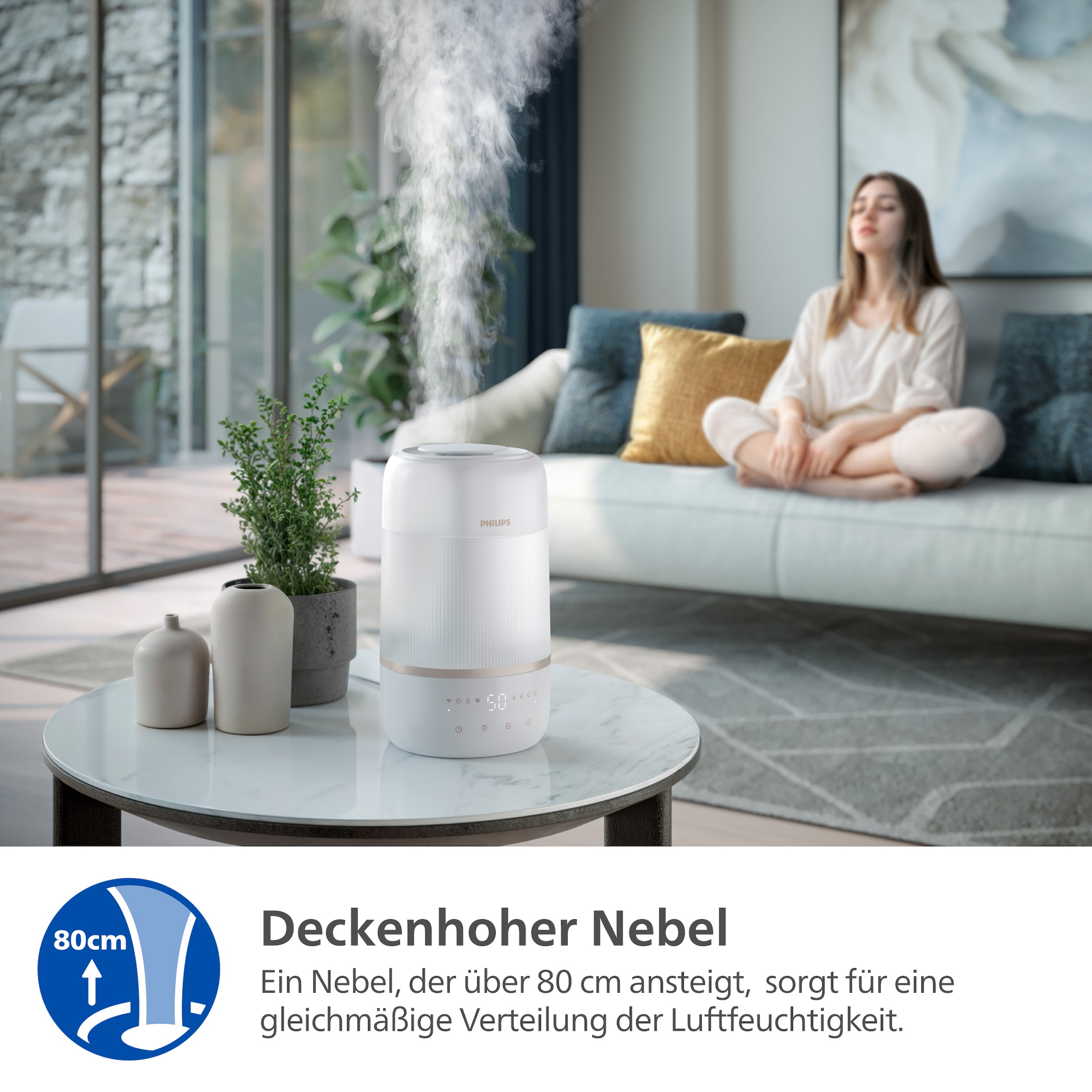 Philips Luftbefeuchter »HU1510 1000 Series, ultraschall«, 3 l Wassertank, für 41 m² Räume, mit Aroma-Diffusor, Stimmungslicht, App verbunden