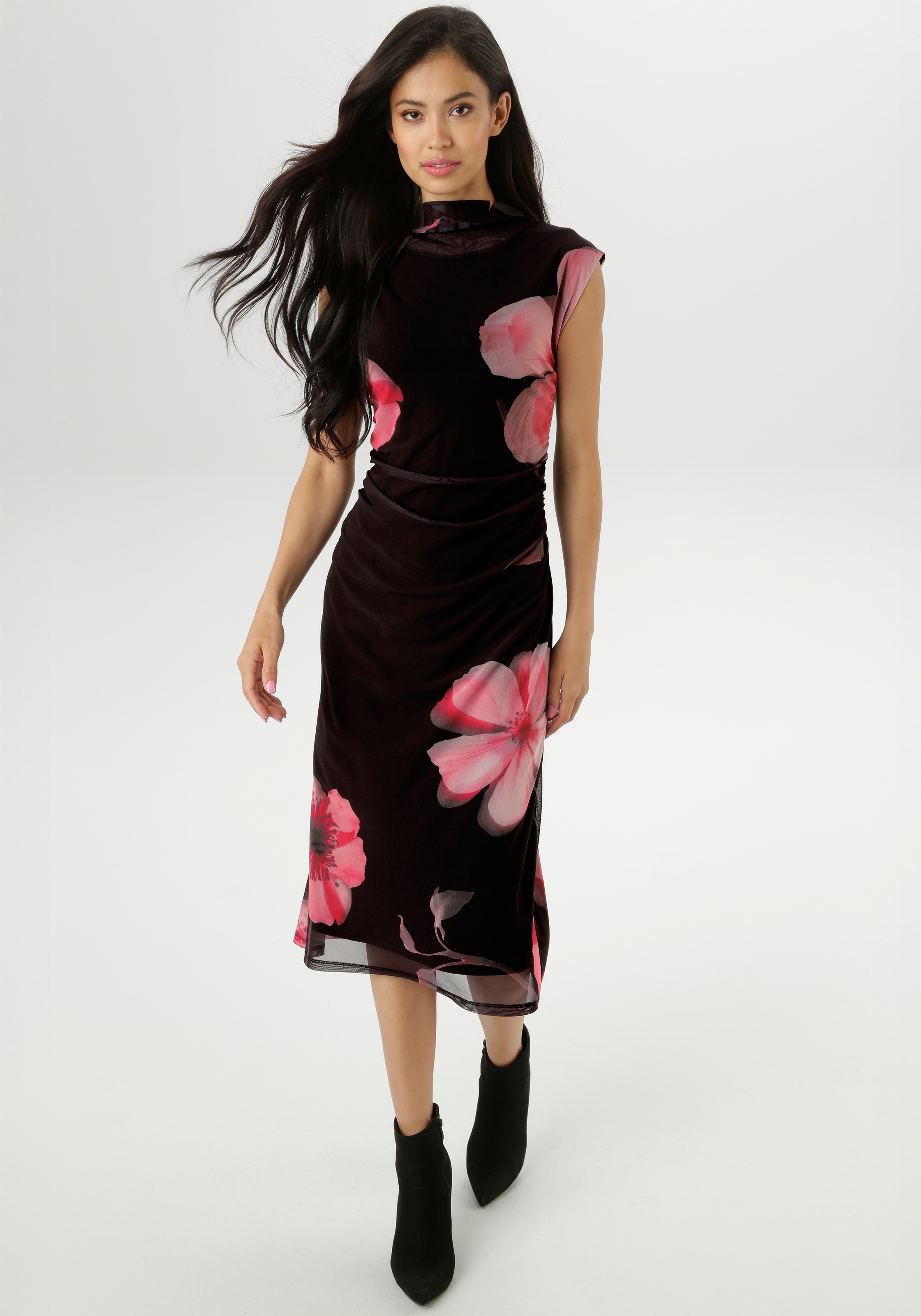 Aniston SELECTED Midikleid, In Mesh-Qualiät und im angesagten Blütenprint - günstig online kaufen