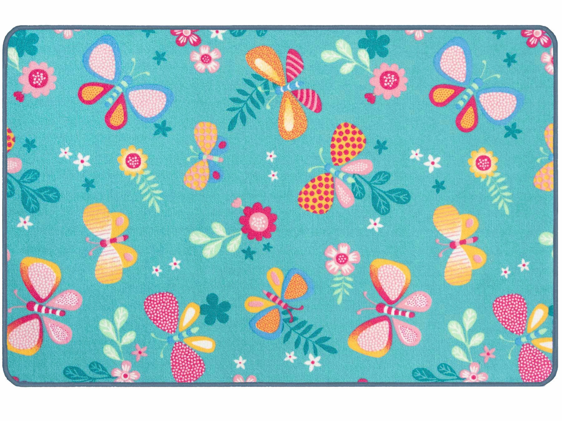 Kinderteppich "PAPILLON, Made in Belgium", blau (türkis), B:140cm H:6,5mm L:200cm, Polyamid, PRIMAFLOR-IDEEN IN TEXTIL, Teppiche, Kinderteppich, Motiv Schmetterlinge, Kinderzimmer