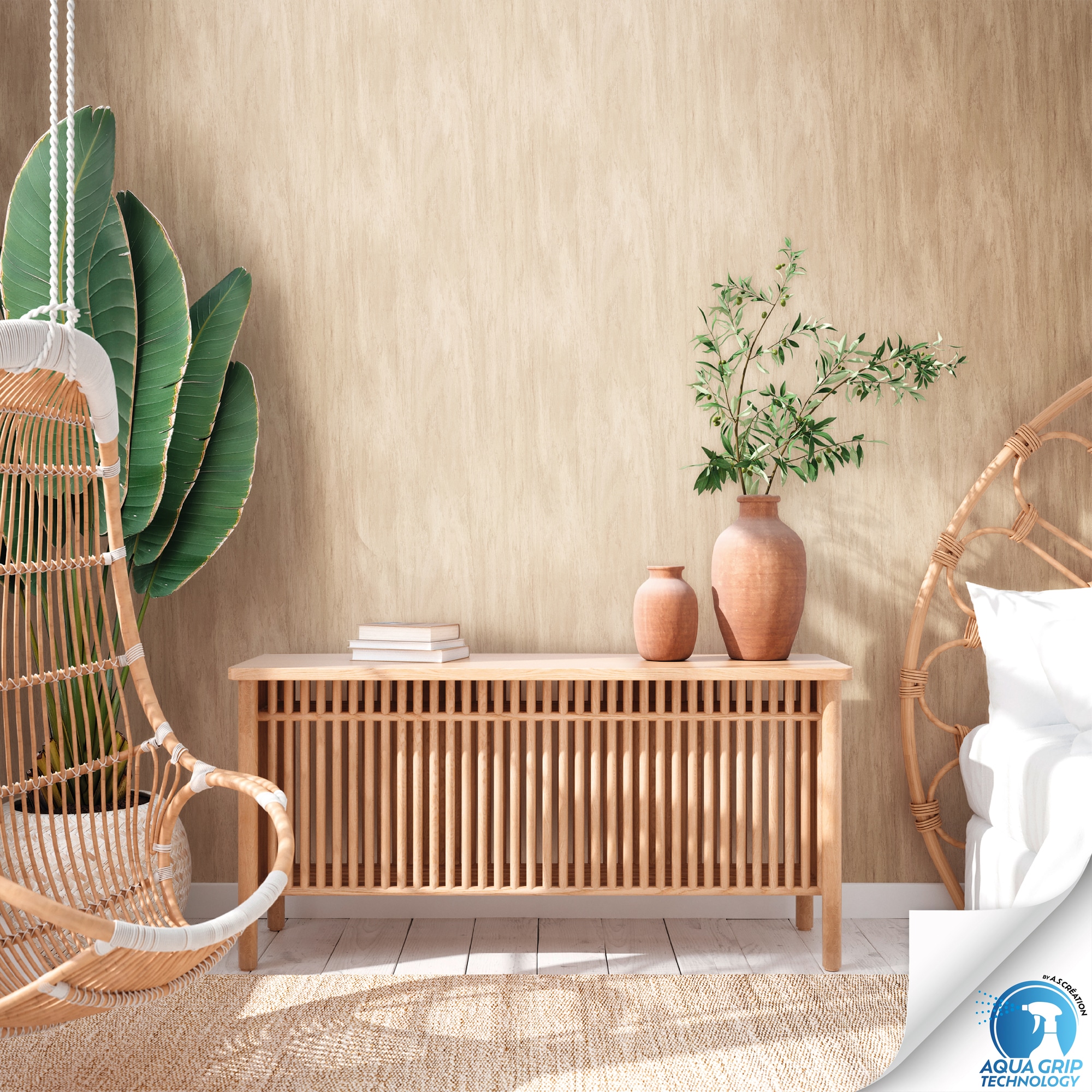 living walls Vliestapete "DesignDrop vorgeleimte Tapete Holzoptik Braun Beige" matt strukturiert Vliestapete vorgekleistert floral für Schlafzimmer Wohnzimmer Büro
