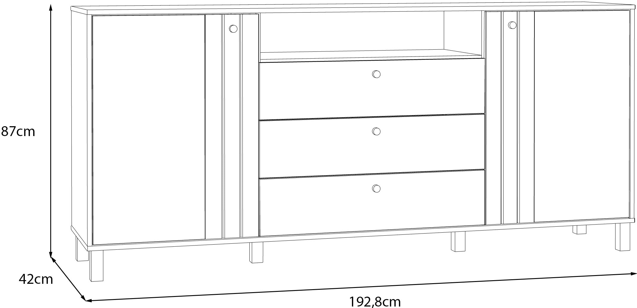 FORTE Sideboard »Killarney«, großes Sideboard, Stauraum, Soft Close, Metallgriffe