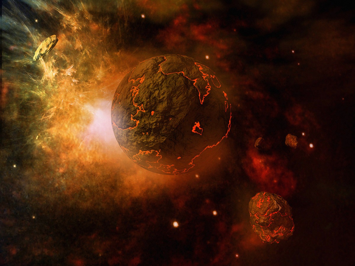 Papermoon Fototapete "Feuriger Planet und Asteroiden"