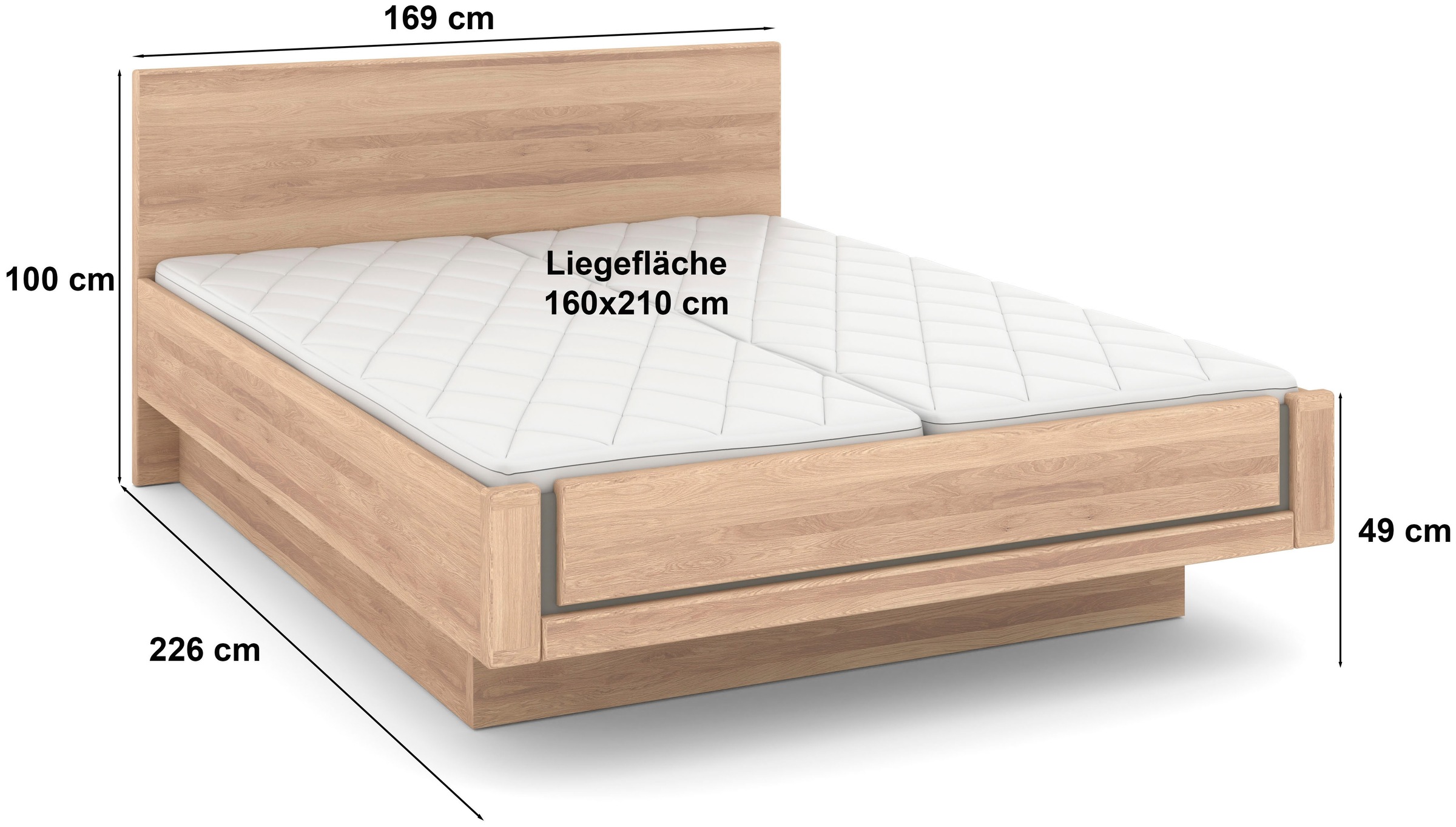 Musterring Holzbett »Sorrent, Bettgestell, Bettrahmen, teilmassiv Eiche«, (MADE IN GERMANY), Eiche teilmassiv, Liegehöhenverstellung, in schwebender Optik