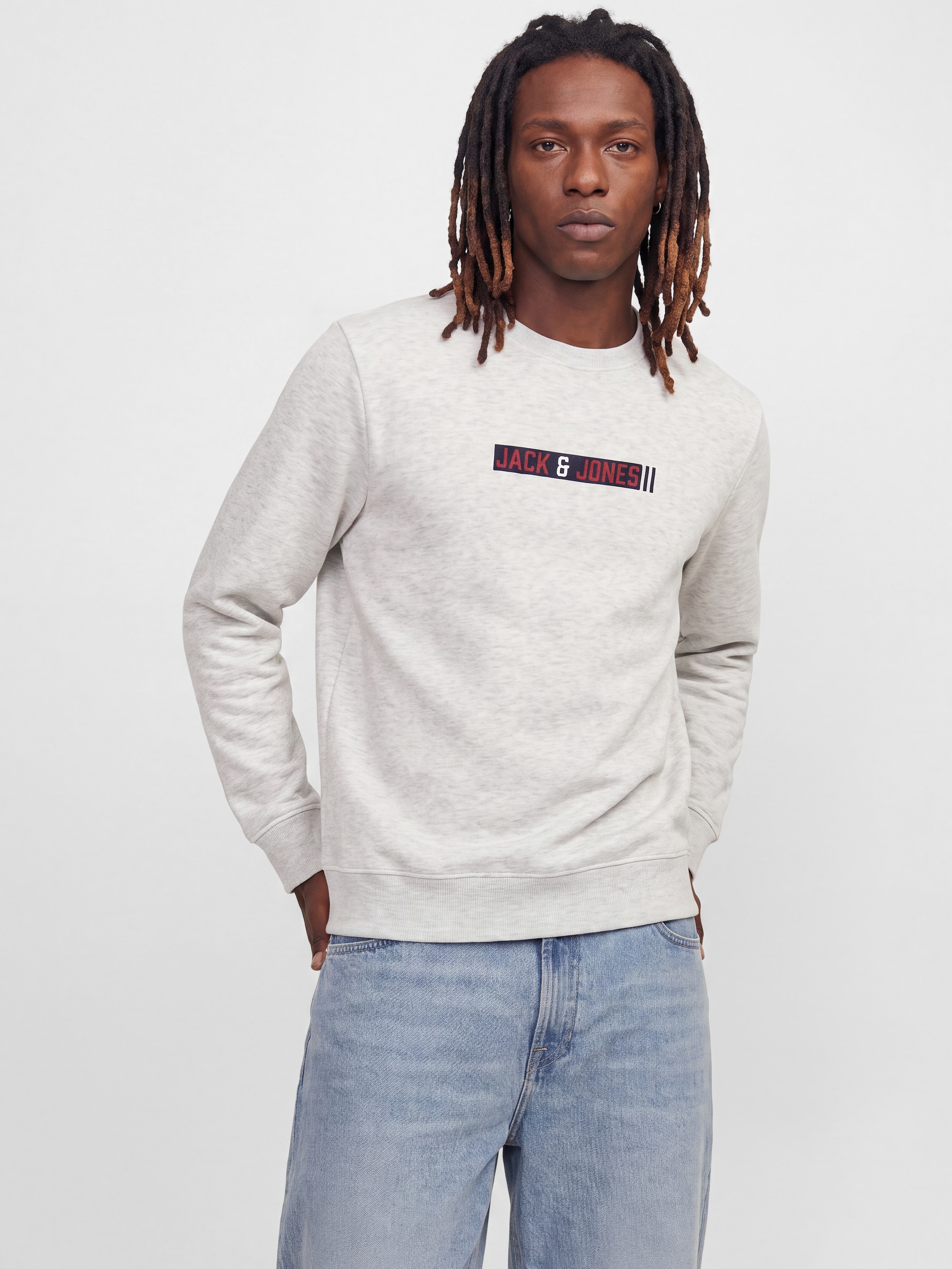 Jack & Jones Sweatshirt "JJMUNK SWEAT CREW NECK", Materialmix, normal geschnitten