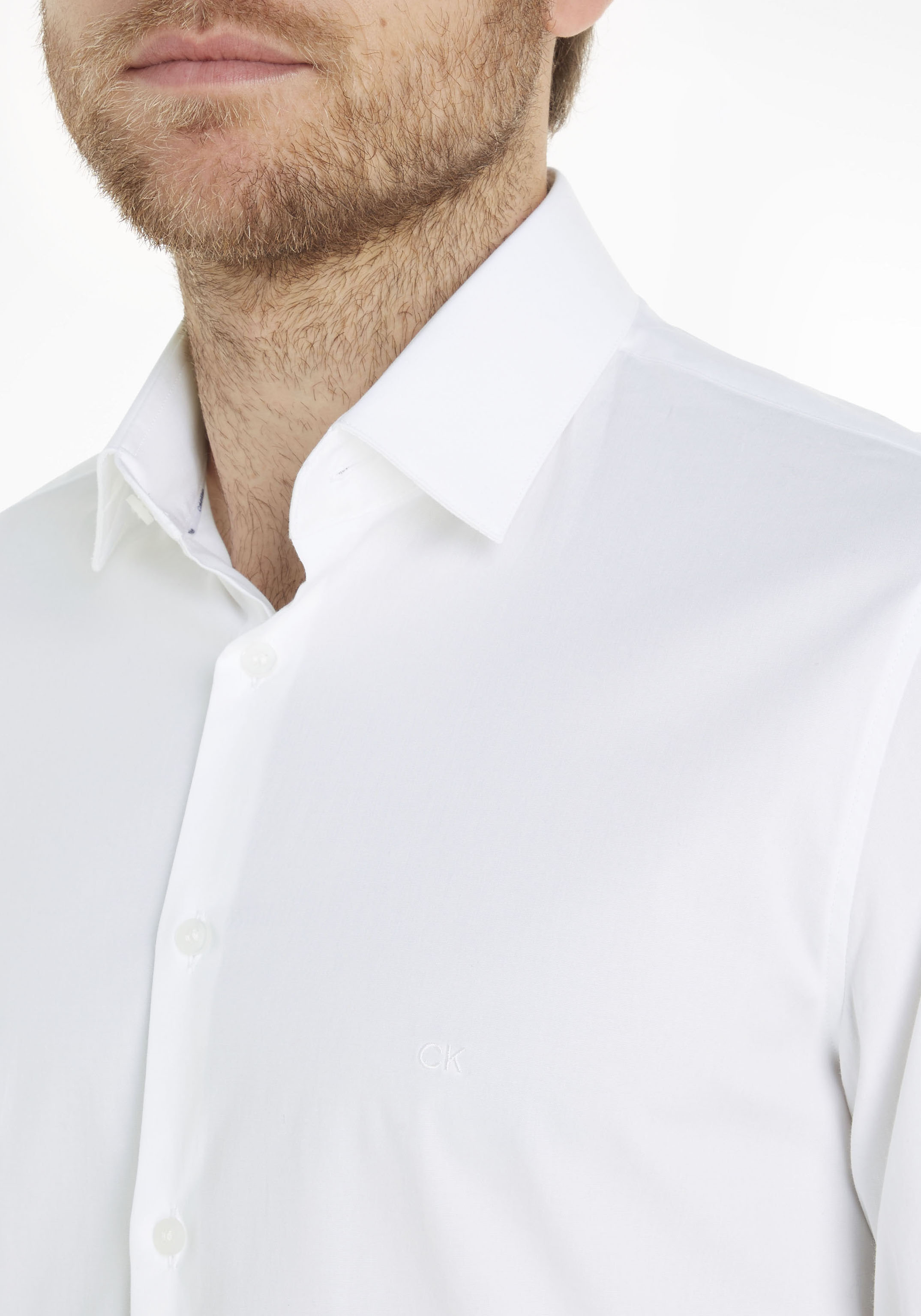 Thumbnail - Calvin Klein Businesshemd "POPLIN STRETCH SLIM SHIRT", mit Kentkragen, Logoprint auf Brusthöhe