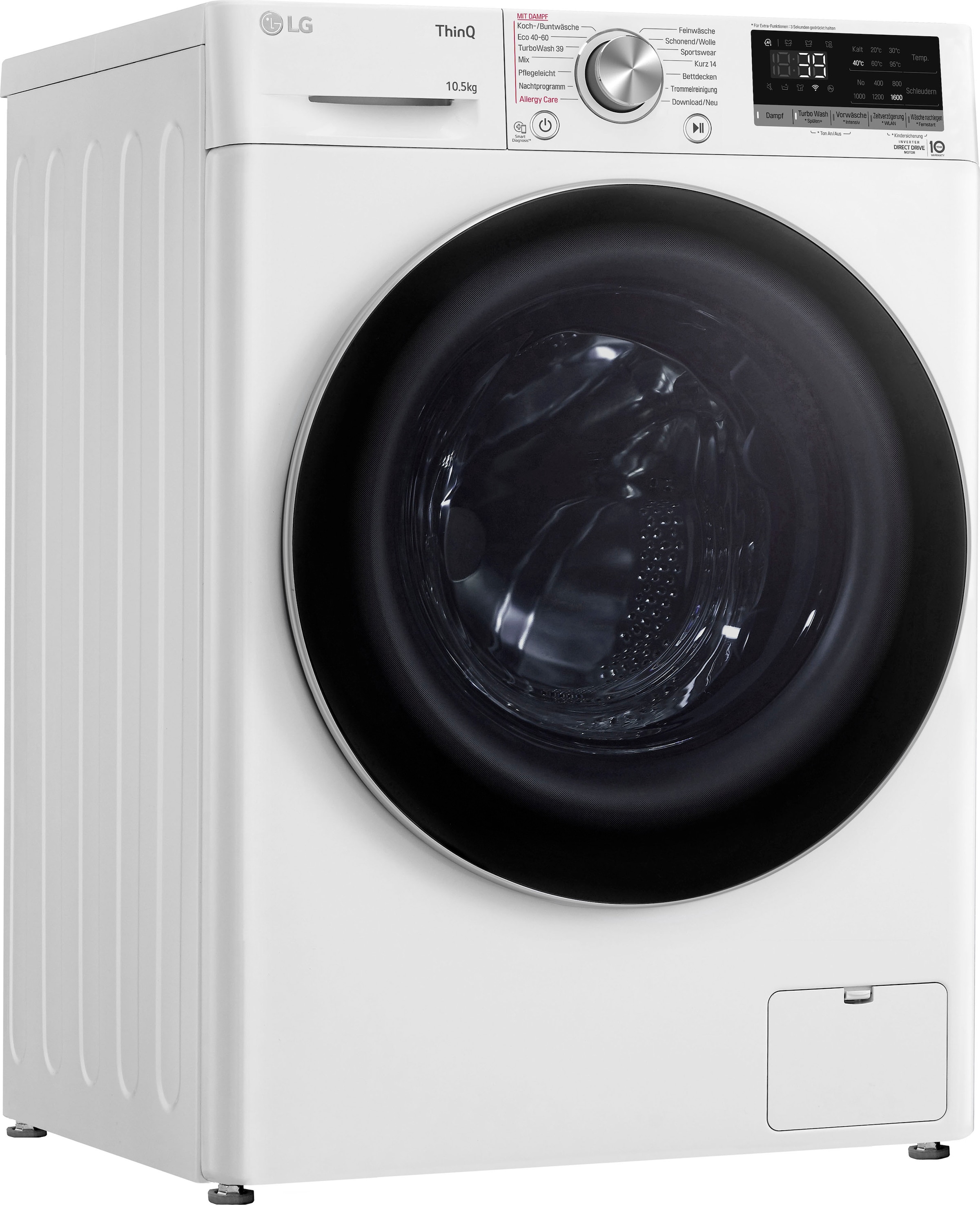 LG Waschmaschine "F6WV710P1", 10,5 kg, 1600 U/min, TurboWash - Waschen in nur 39 Minuten