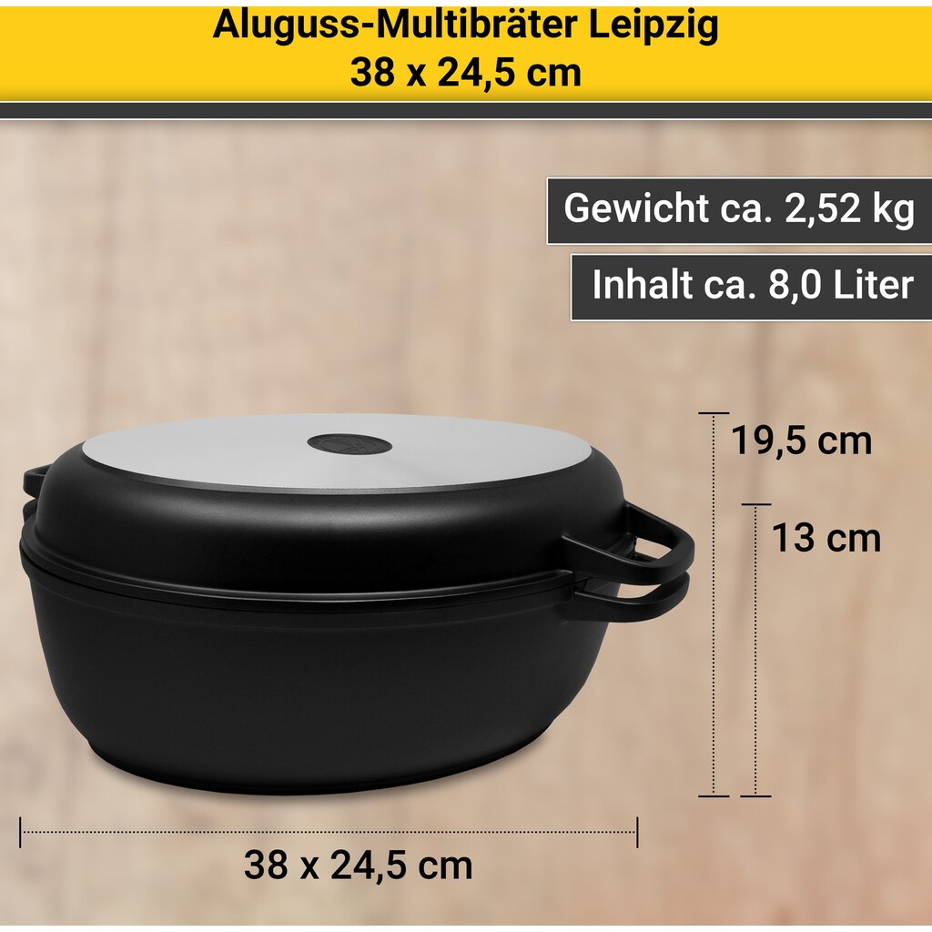 Krüger Bräter »Aluguss Multibräter mit Grilldeckel LEIPZIG, 38 x 24,5 x 13 cm«, Aluminiumguss, (1 tlg.)