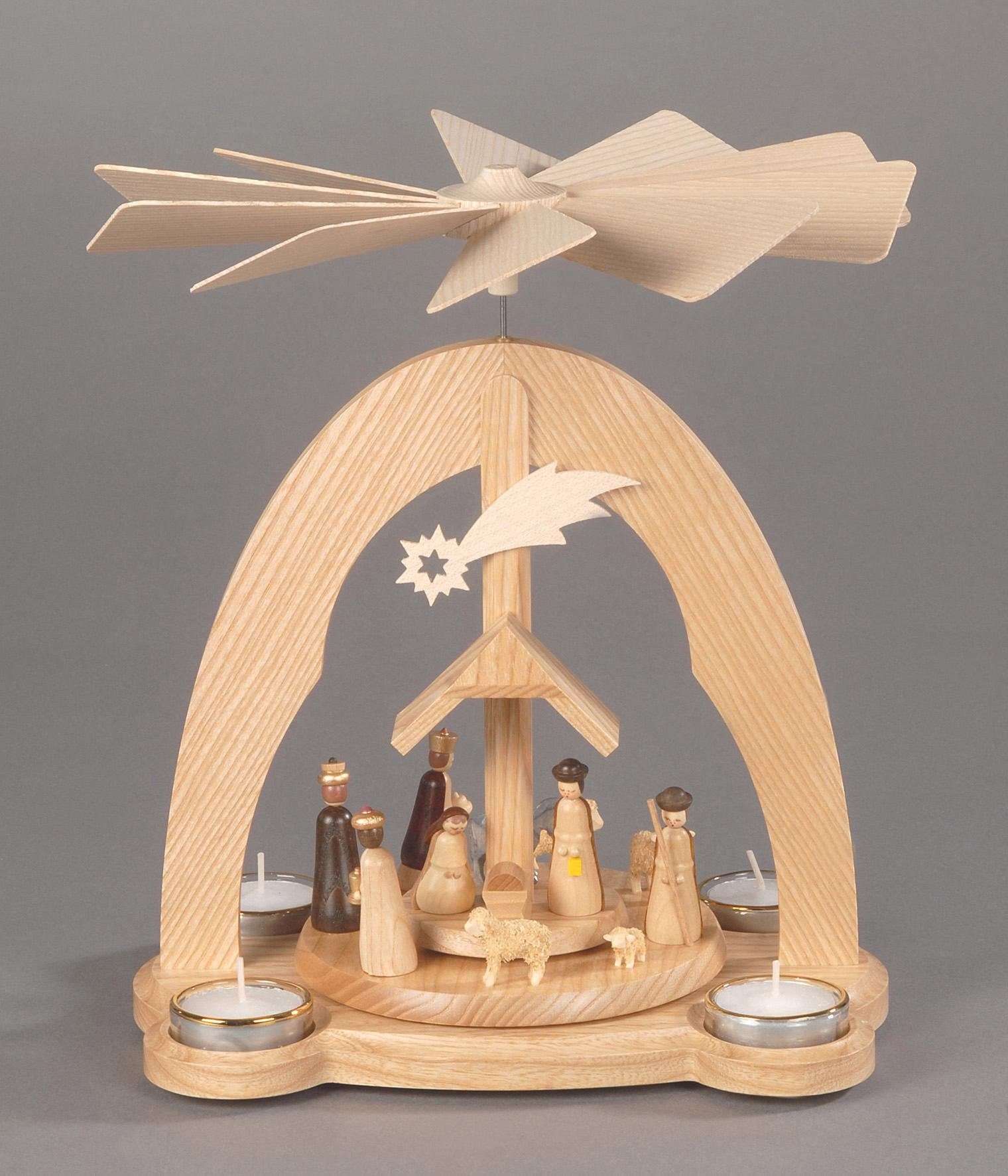 ALBIN PREISSLER Weihnachtspyramide "Tischpyramide - Christi Geburt, Handwerkskunst aus dem Erzgebirge", 28cm, beige, Weihnachtspyramiden, 3 Etagen,