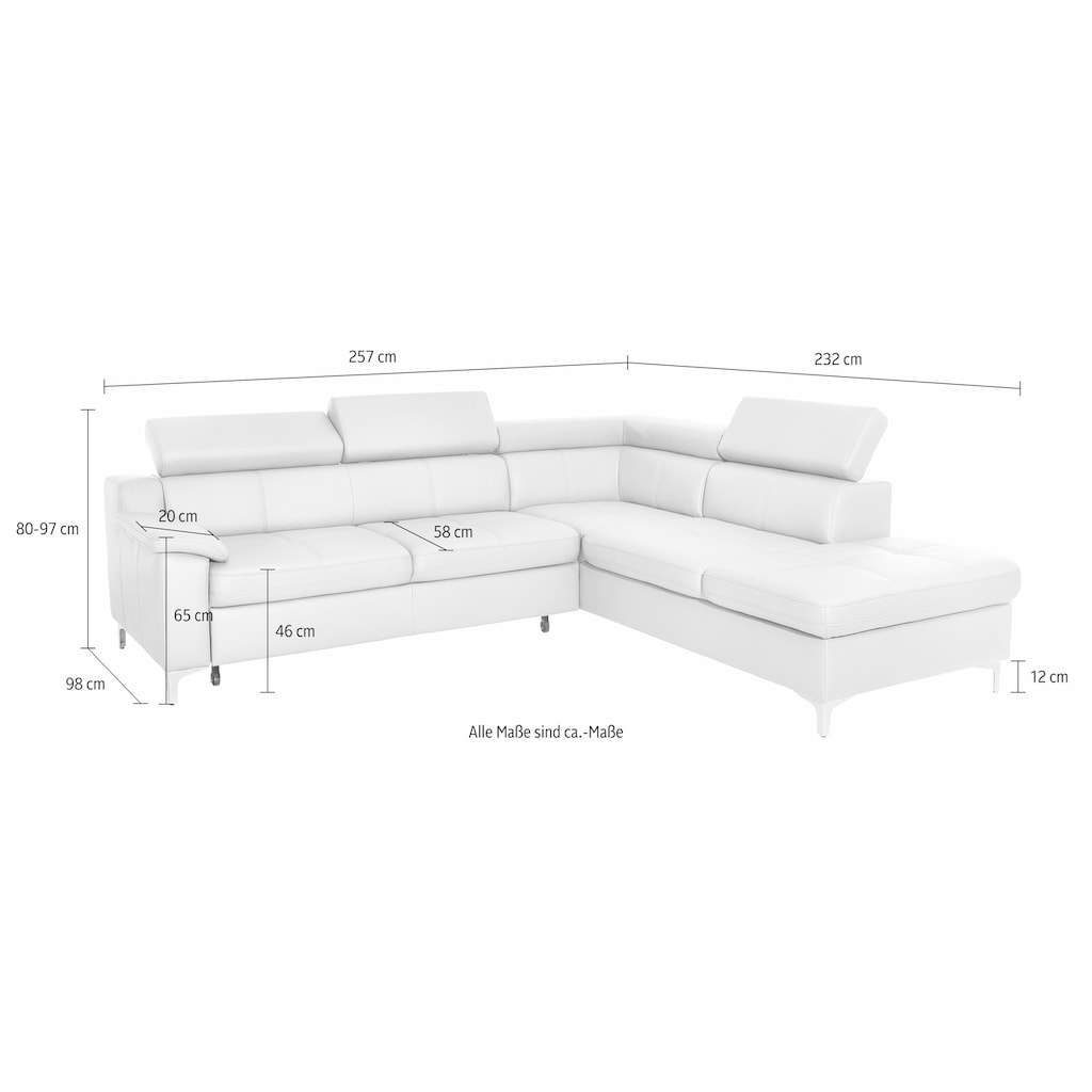 exxpo - sofa fashion Ecksofa, mit Kopf- bzw. Rückenverstellung, wahlweise mit Bettfunktion und Bettkasten