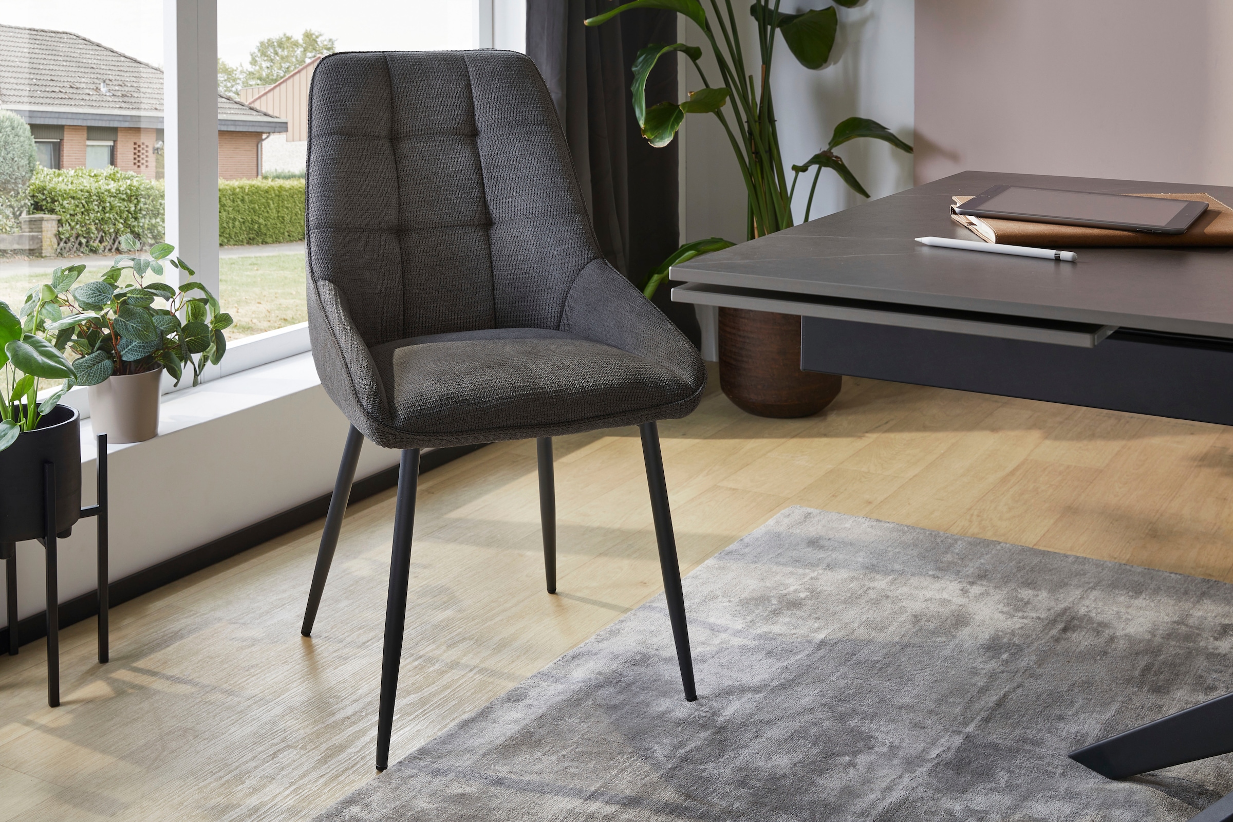 Jockenhöfer Gruppe Essgruppe »ROGER, Sitzgruppe, Tisch, 4 Stühle« Set, 5 Stk. tlg. Tischplatte Wildeiche, U-Gestell, Stühle mit Webstoff