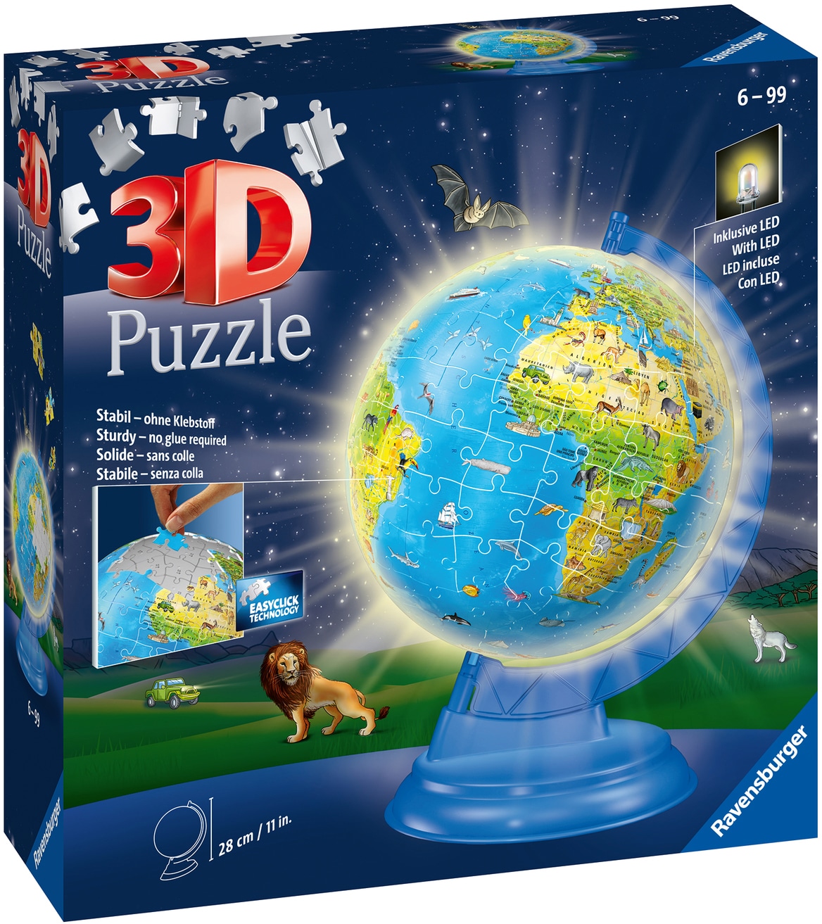 Ravensburger 3D-Puzzle »Kinderglobus mit Licht«, Made in Europe, FSC® - schützt Wald - weltweit