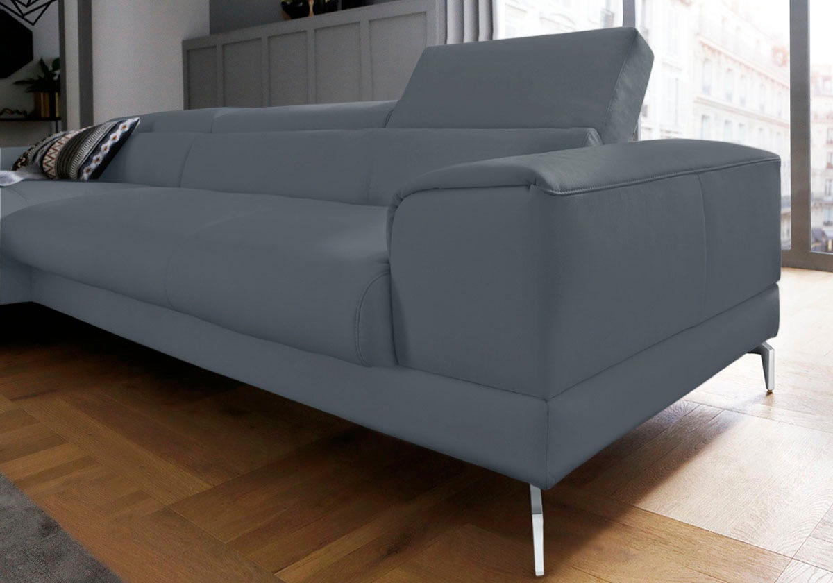 Ecksofa W.SCHILLIG "piedroo, Designsofa mit tollem Sitzkomfort, elegant und bequem, L-Form", blau (blau z69), B:343cm H:70cm T:193cm, Longlife Xtra-Leder Z69: Das feinnarbige, gedeckte Softleder Z69 besticht durch seine außergewöhnliche Weichheit im trend 6