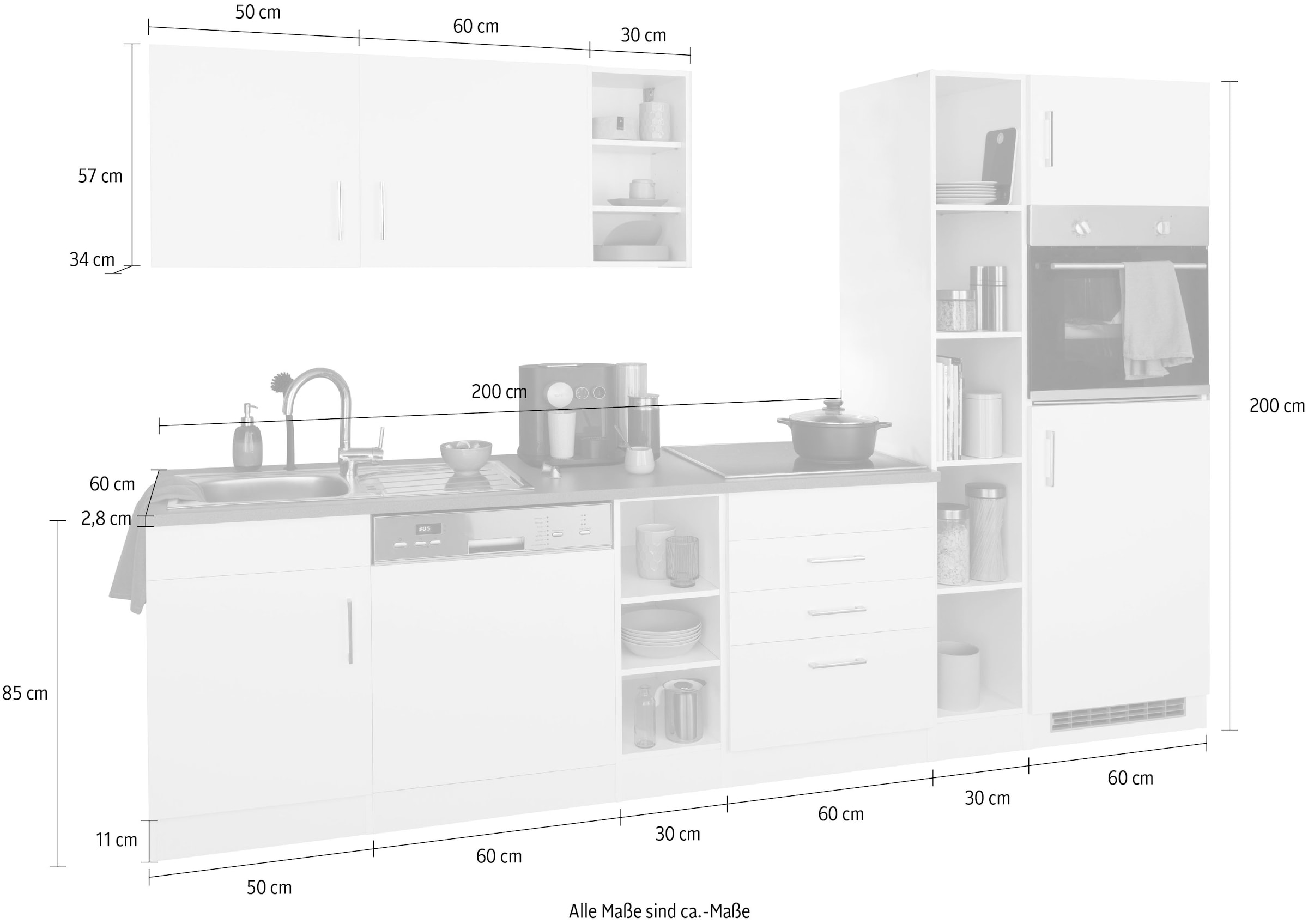 KOCHSTATION Küchenzeile »KS-Paris«, ohne E-Geräte, Breite 290 cm