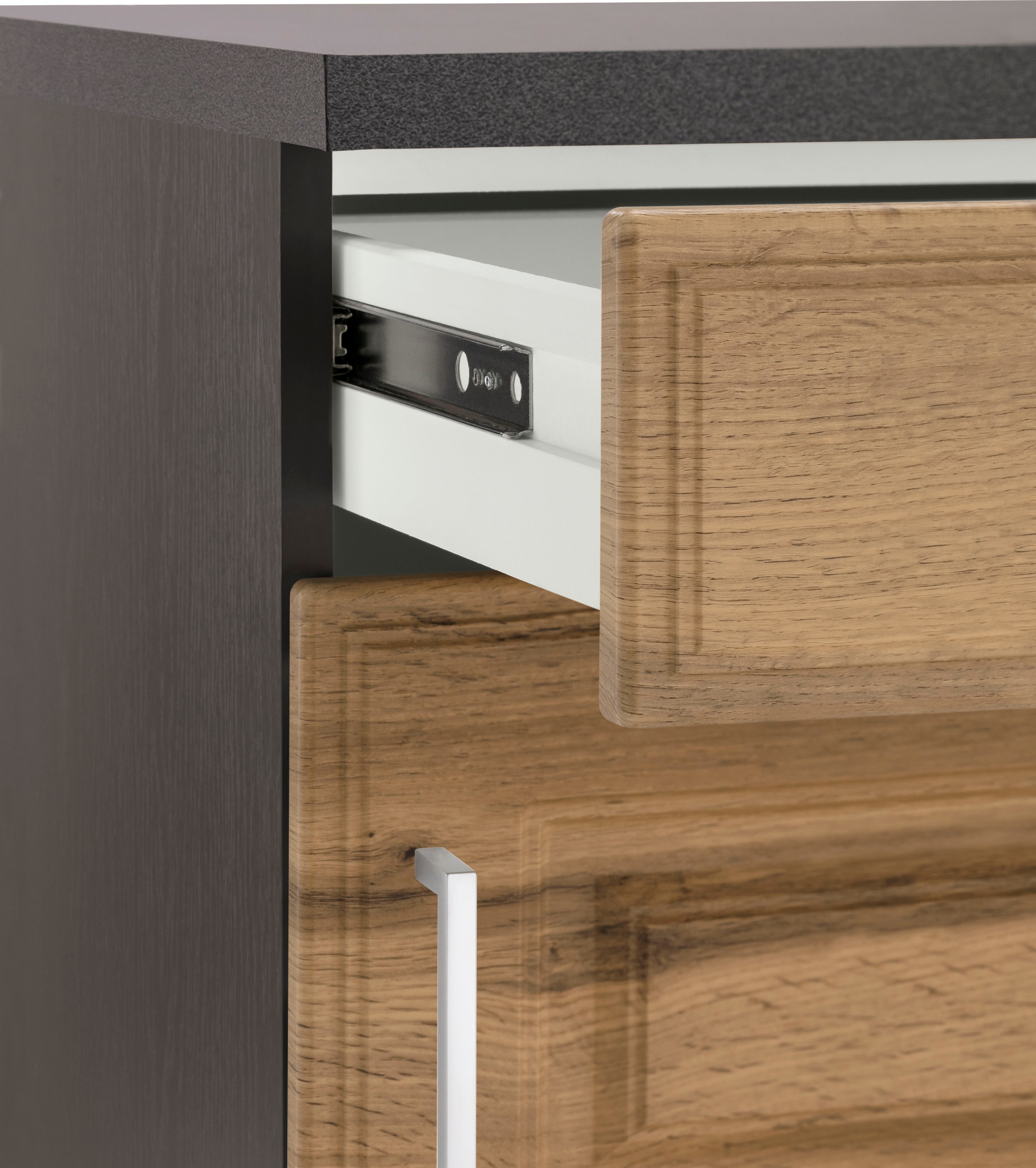 KOCHSTATION Küchenzeile »KS-Stockholm«, Breite 270 cm, mit hochwertigen MDF Fronten im Landhaus-Stil