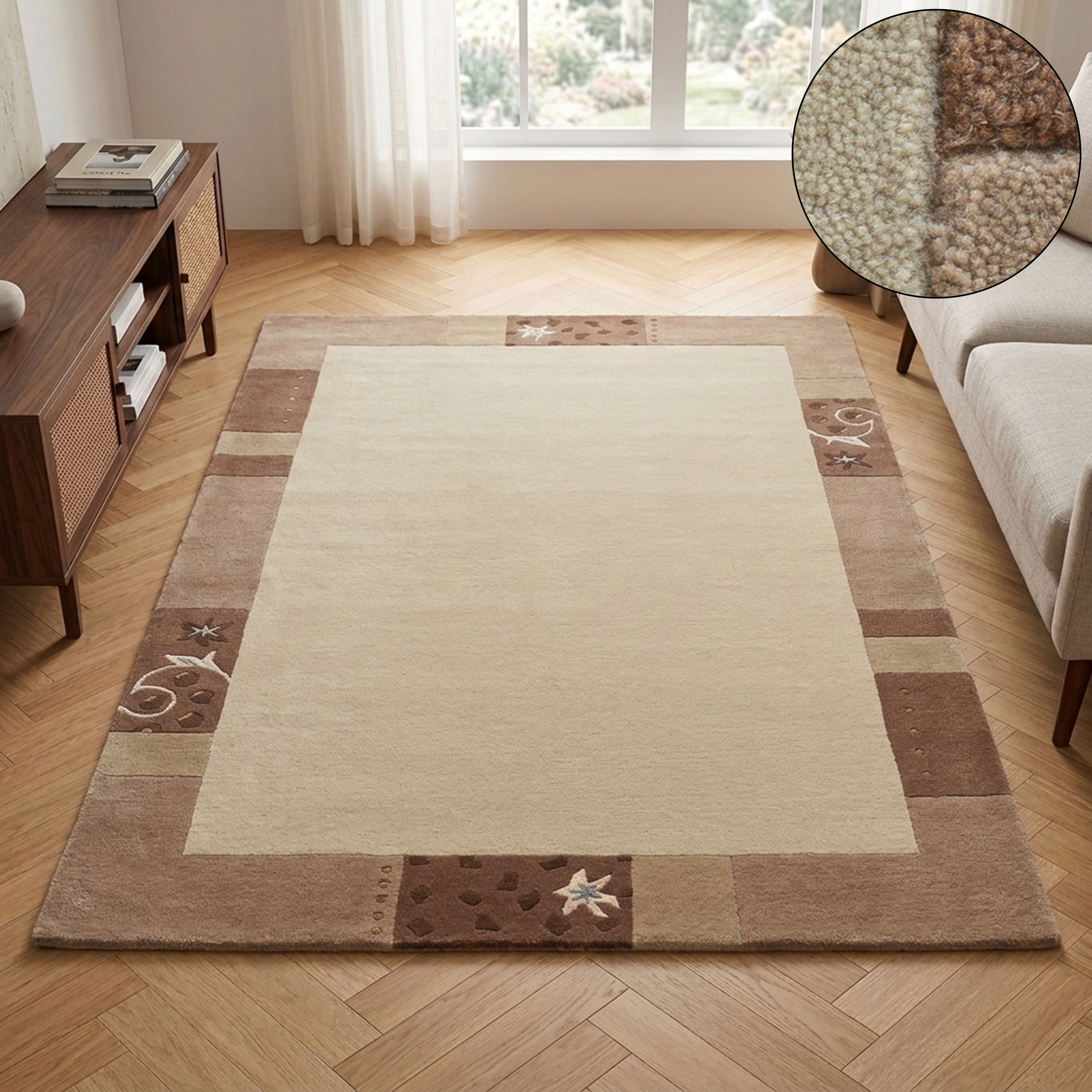 THEKO Wollteppich "Royal Ganges" rechteckig 13 mm Höhe 95% Wolle, mit Bordüre, ideal im Wohnzimmer & Schlafzimmer