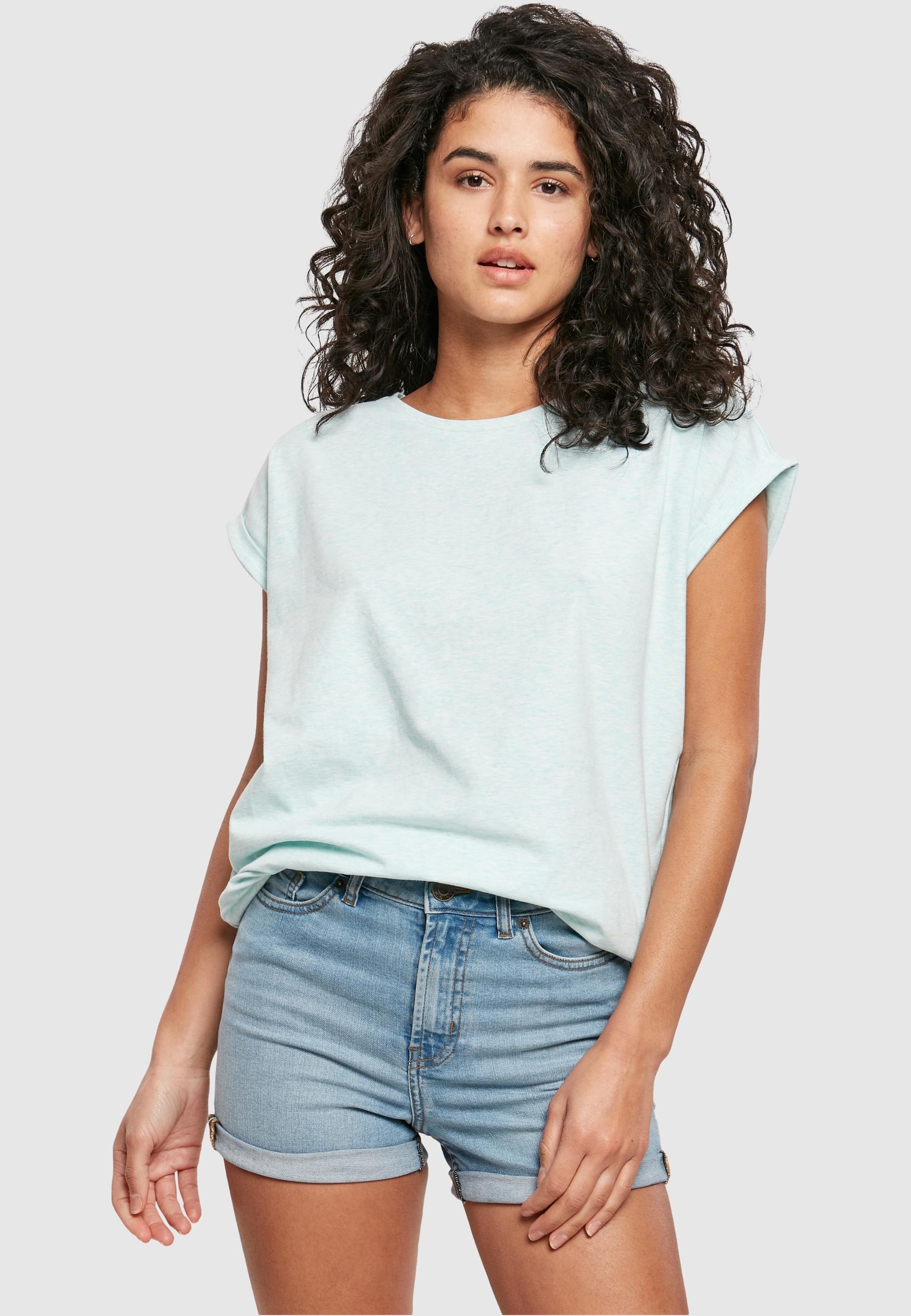 URBAN CLASSICS Kurzarmshirt »Urban Classics Damen Ladies Color Melange Extended Shoulder Tee«, (1 tlg.)
