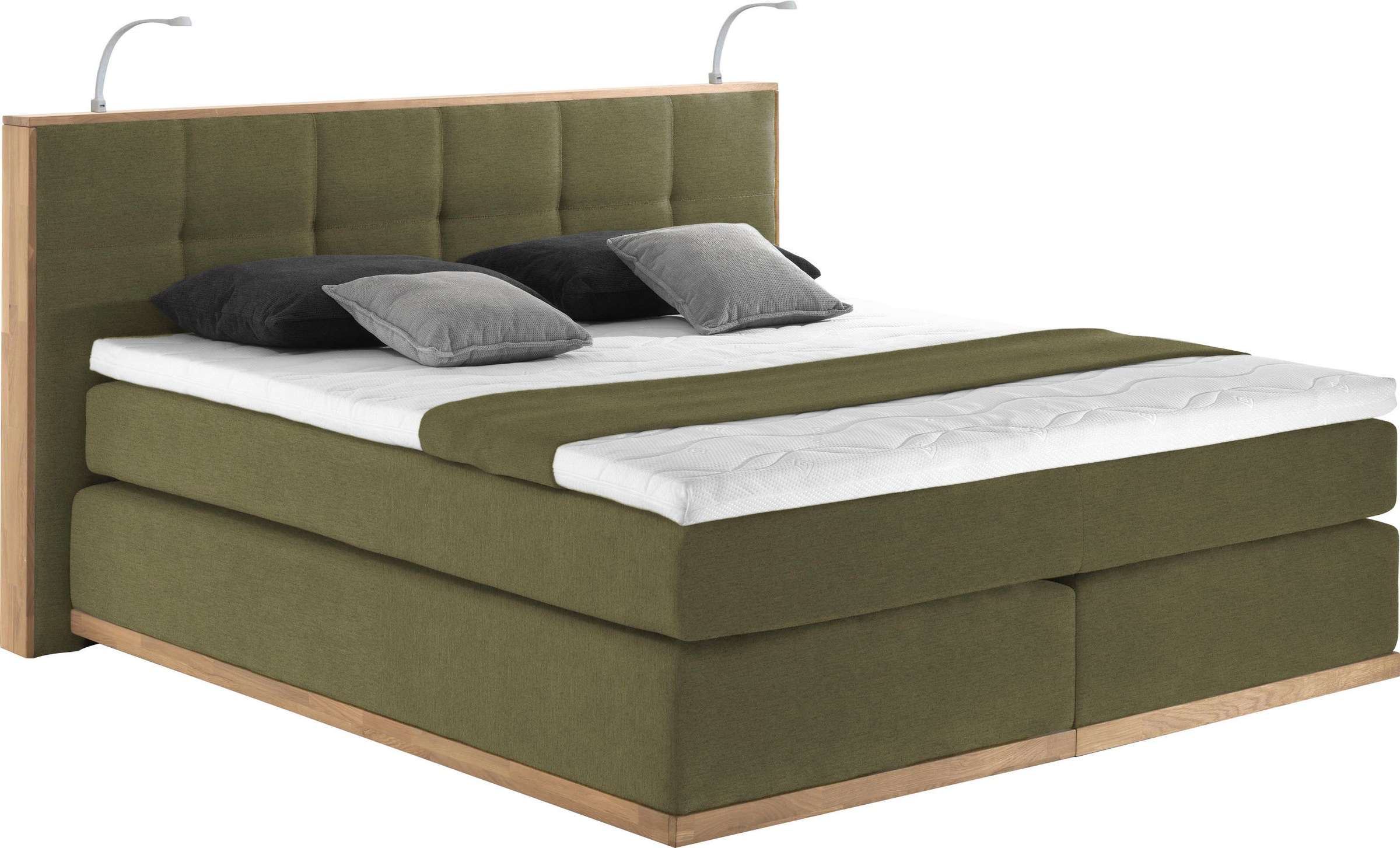 Places of Style Boxspringbett Vinton, mit LED-Beleuchtung, Massivholzrahmen, verschiedene Härtegrade auswählbar