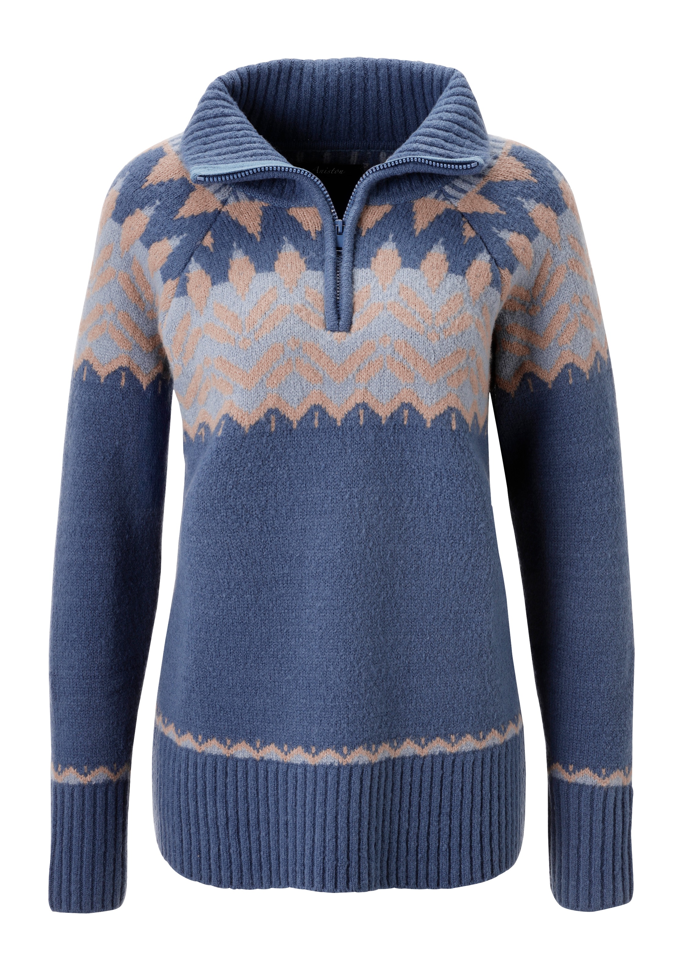 Aniston CASUAL Strickpullover, mit Kragen und Reißverschluss
