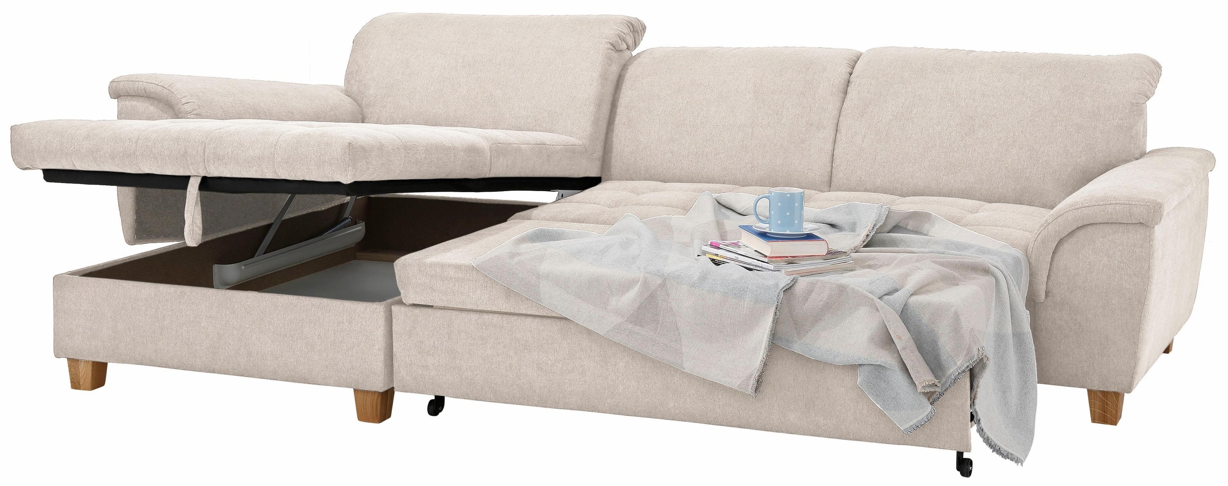 Home affaire Ecksofa »Lyla L-Form«, mit Recamiere, wahlweise mit Rückenfunktion und zusätzlich mit Bett