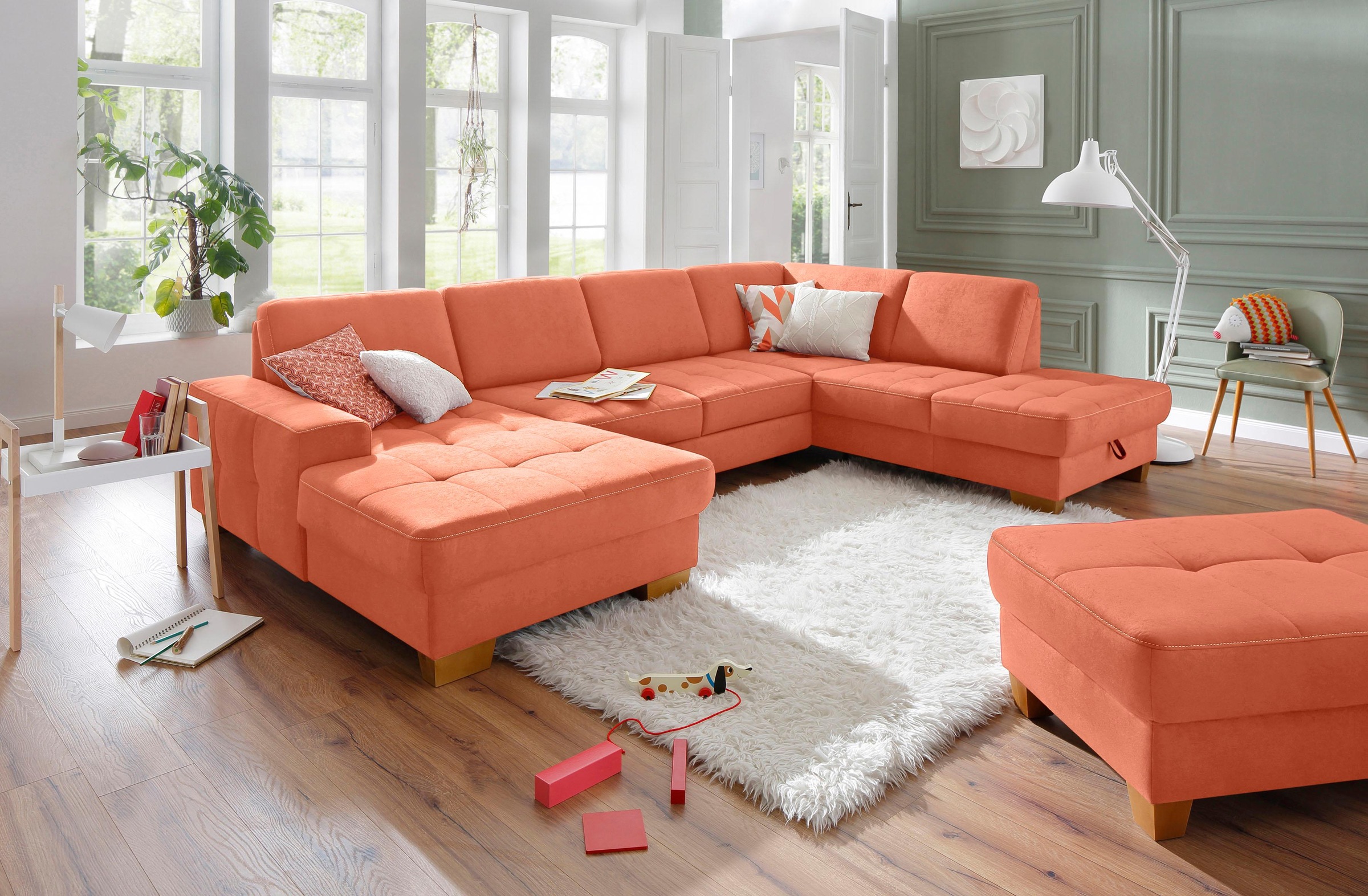 Home affaire Wohnlandschaft »Puccini U-Form«, mit Federkern, Sitztiefenverstellung, Kontrastnaht