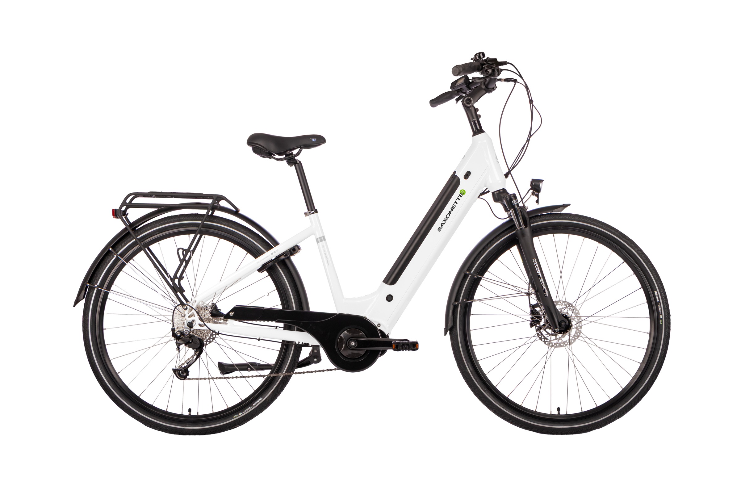 SAXONETTE "Deluxe Sport (Wave)" 9 Gang Shimano Alivio Schaltwerk Kettenschaltung Mittelmotor 250 W (mit integr. Akku), Elektrofahrrad für Alltag und Einkauf