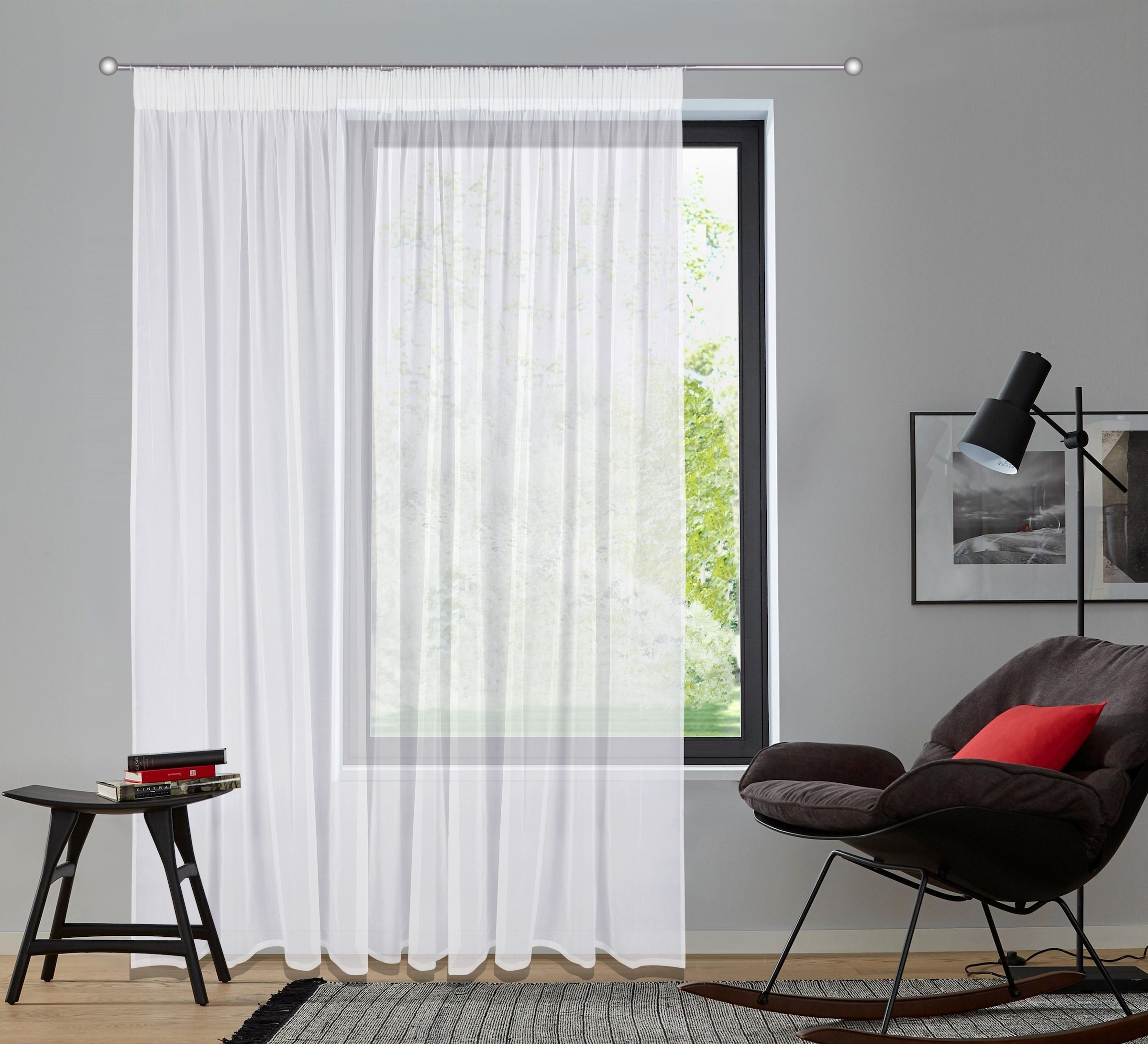 Gardine OTTO HOME, B:300cm H:100cm, weiß, Polyester, Gardinen, "Dolly", Transparent, Gewebt, Polyester, extra Breite ab 3 Meter