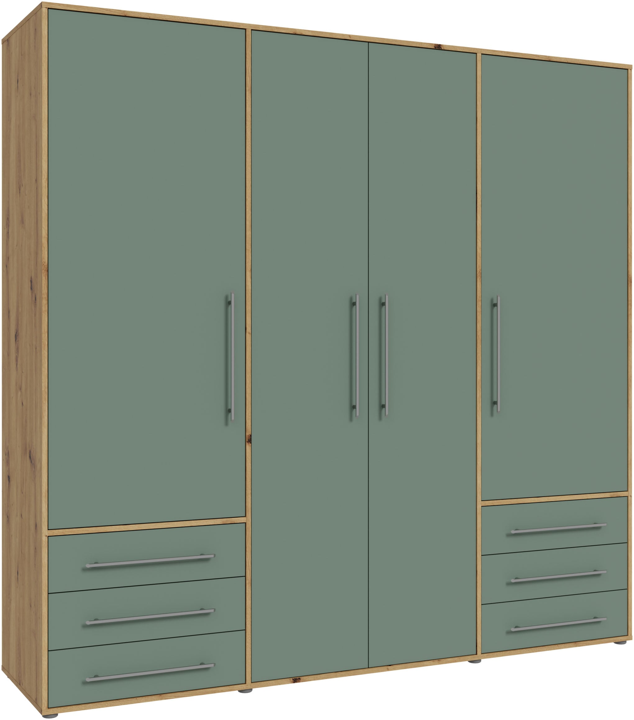 FORTE Drehtürenschrank "Mokkaro, Kleiderschrank,zeitloses Design, 4 türig" viel Stauraum, Schubladen, Stangengriffe, Made in Europe