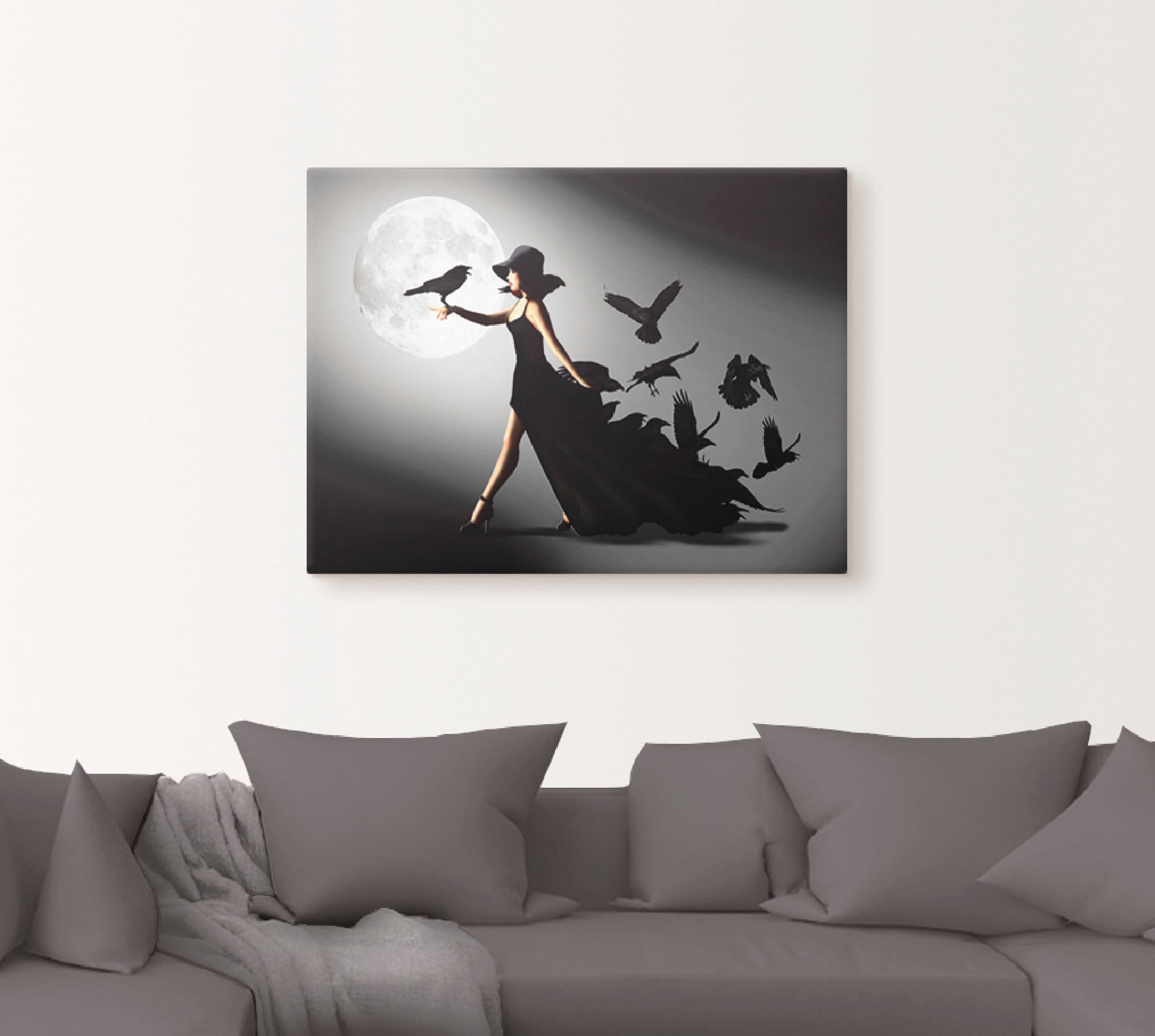 Artland Wandbild »Die Frau mit den Raben«, Animal Fantasy, (1 St.), als Alubild, Outdoorbild, Leinwandbild, Poster, Wandaufkleber