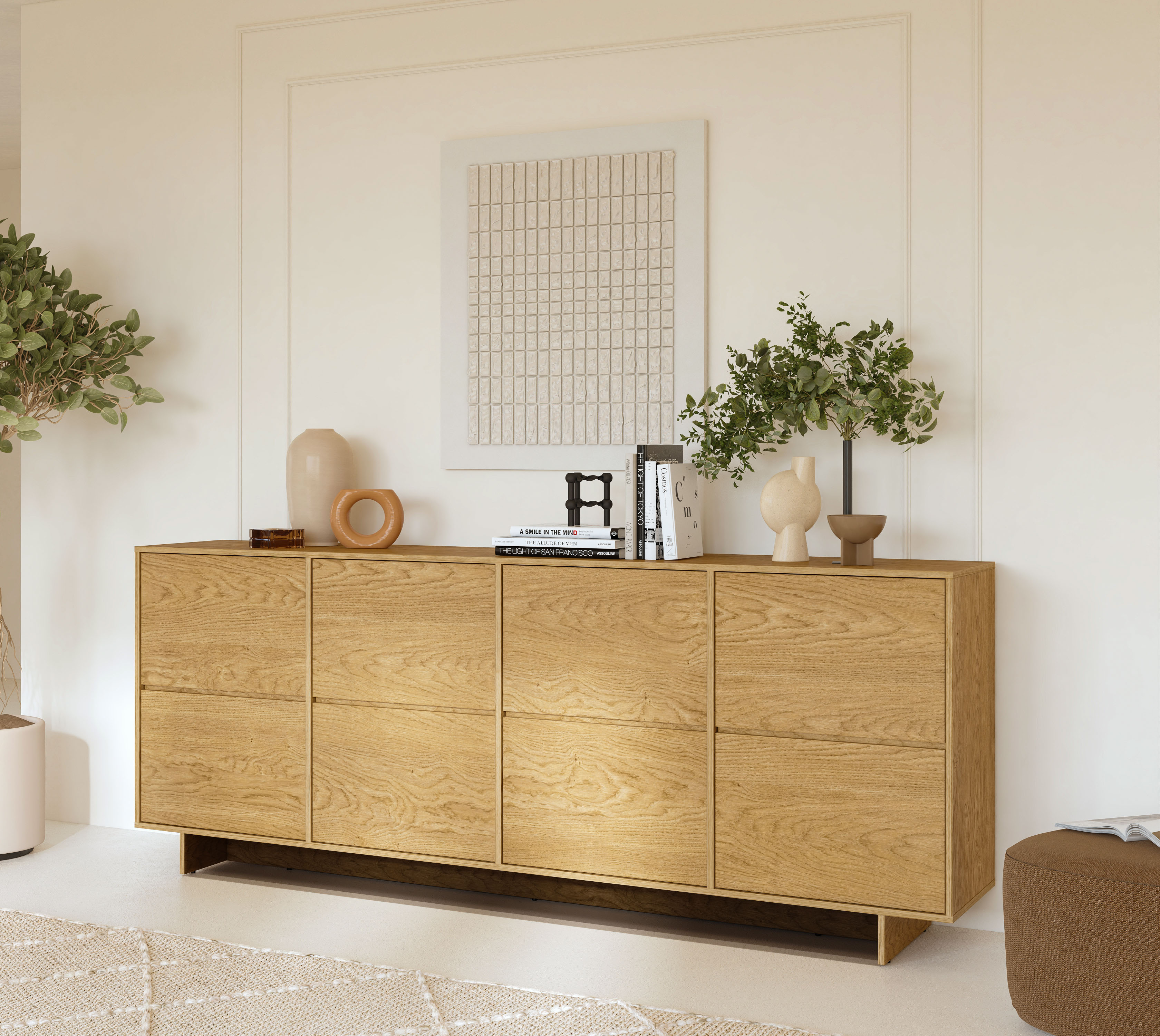 OTTO home Sideboard "Tatami, Stilvolle, moderne grifflose Kommode 4 Türen, Breite 220cm" Anrichte mit viel Stauraum, Böden verstellbar, push-to-open-Funktion