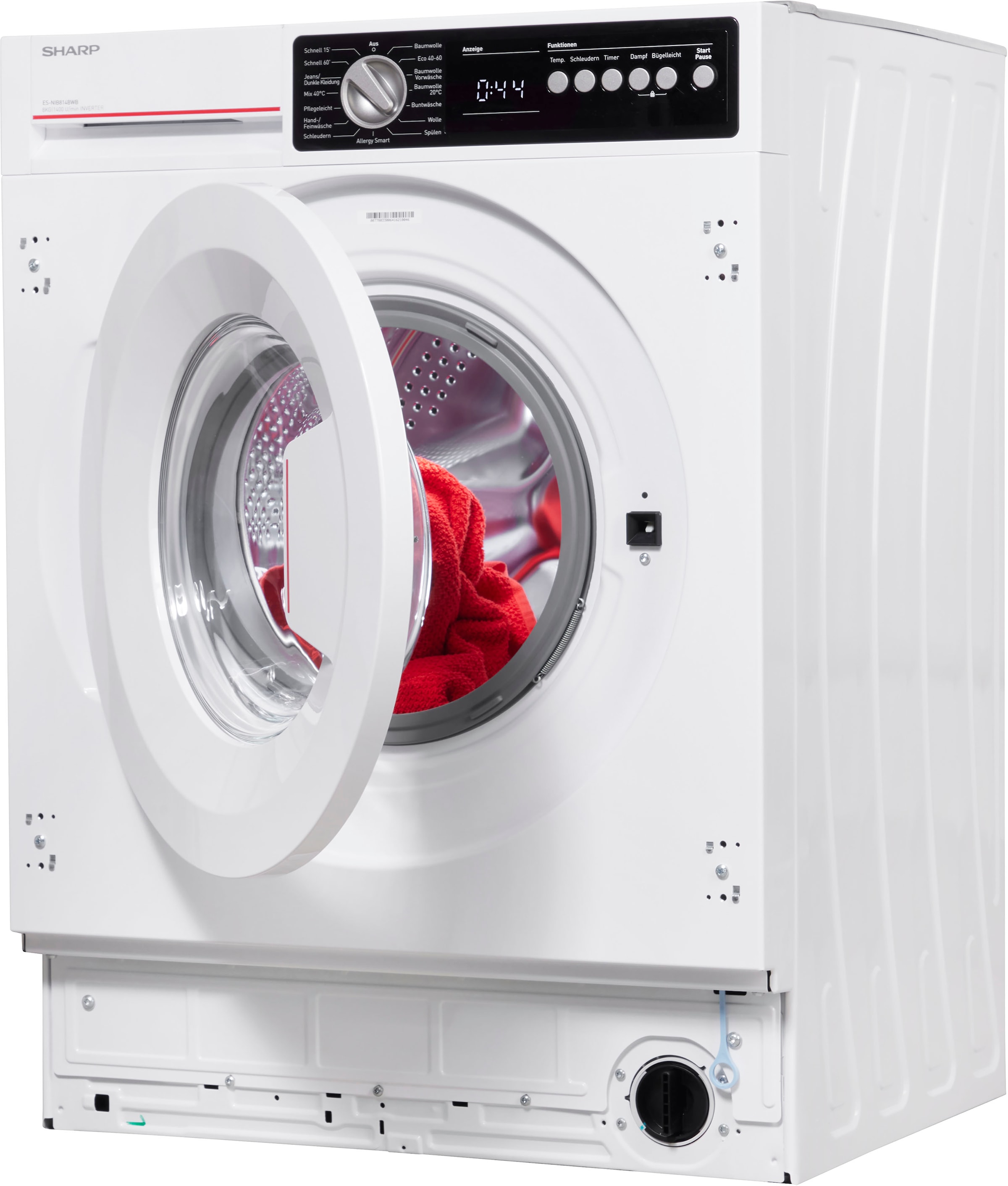 Sharp Einbauwaschmaschine, ES-NIB814BWB-DE, 8 BAUR 1400 U/min kg, 