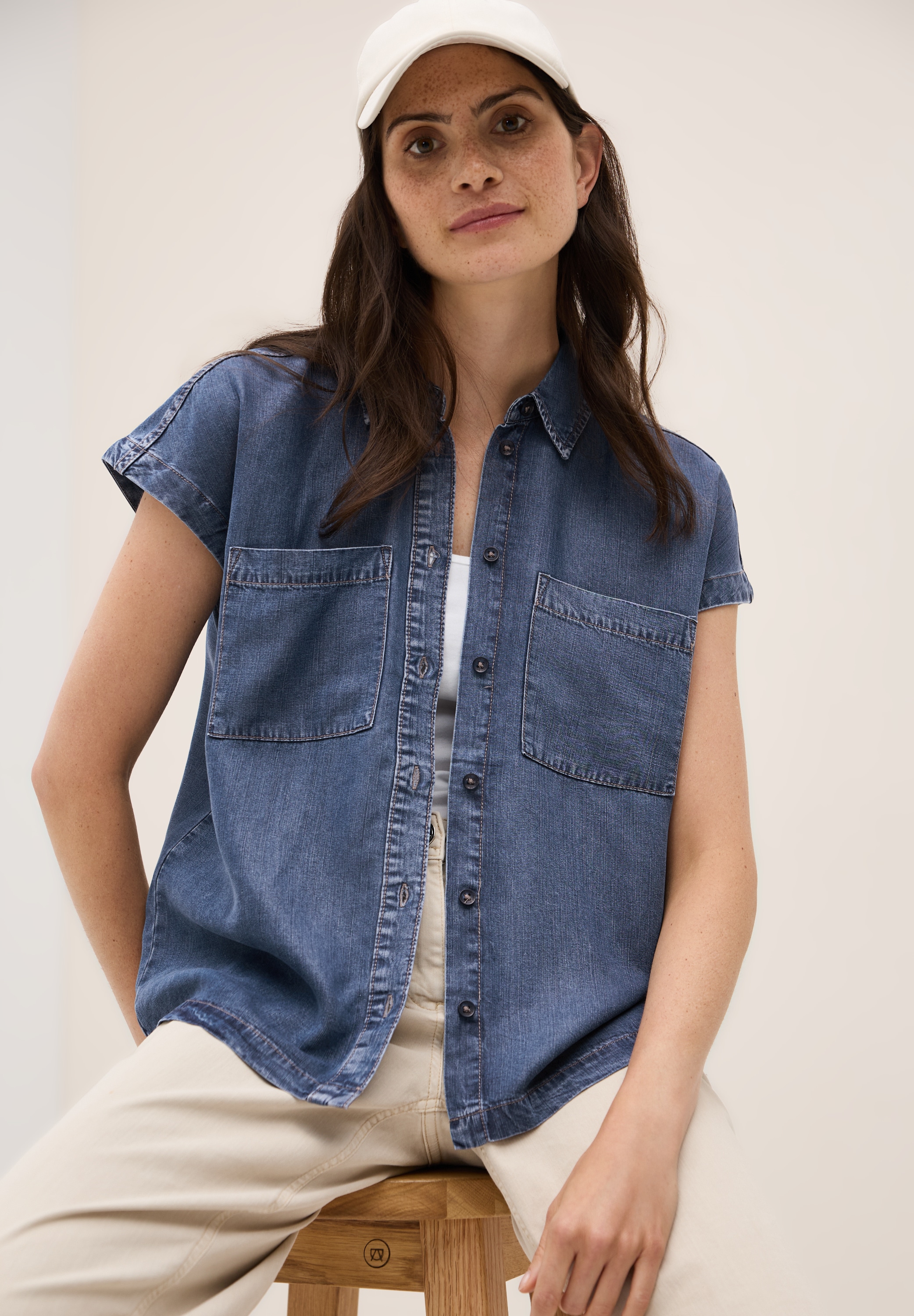 Cecil Jeansbluse, Denim-Look, mit Hemdkragen und durchgehender Knopfleiste günstig online kaufen